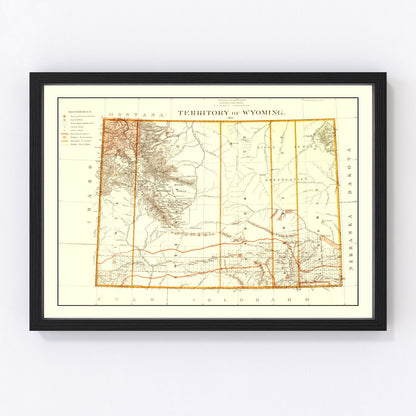 Vintage map of Wyoming Territory, 1876, centennial era restored print