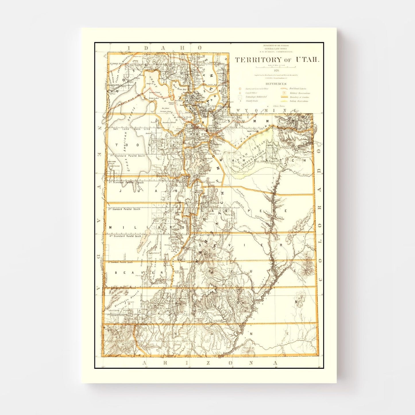 Vintage Map of Utah, 1876 II