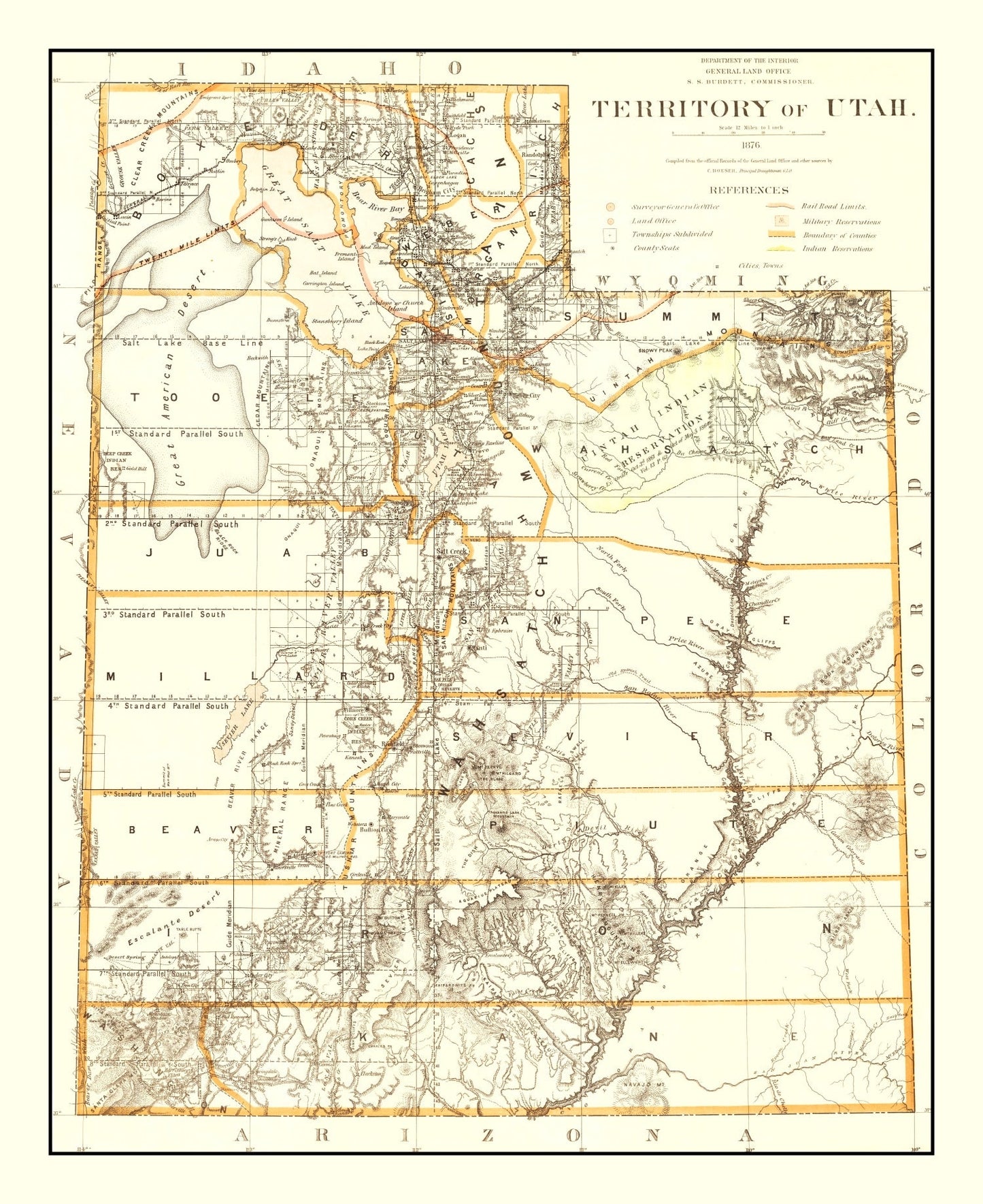 Vintage Map of Utah, 1876 II