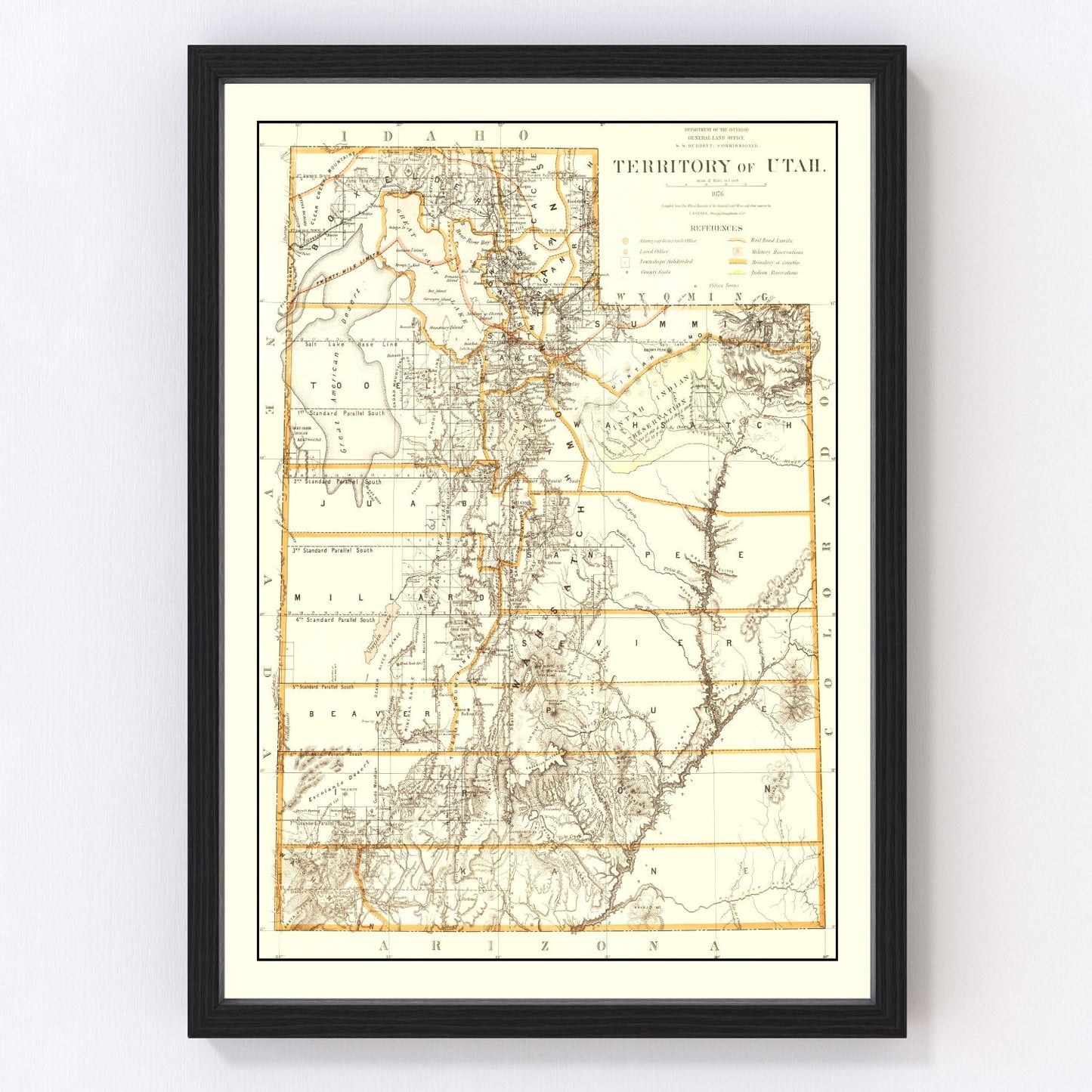 vintage map of Utah, 1876