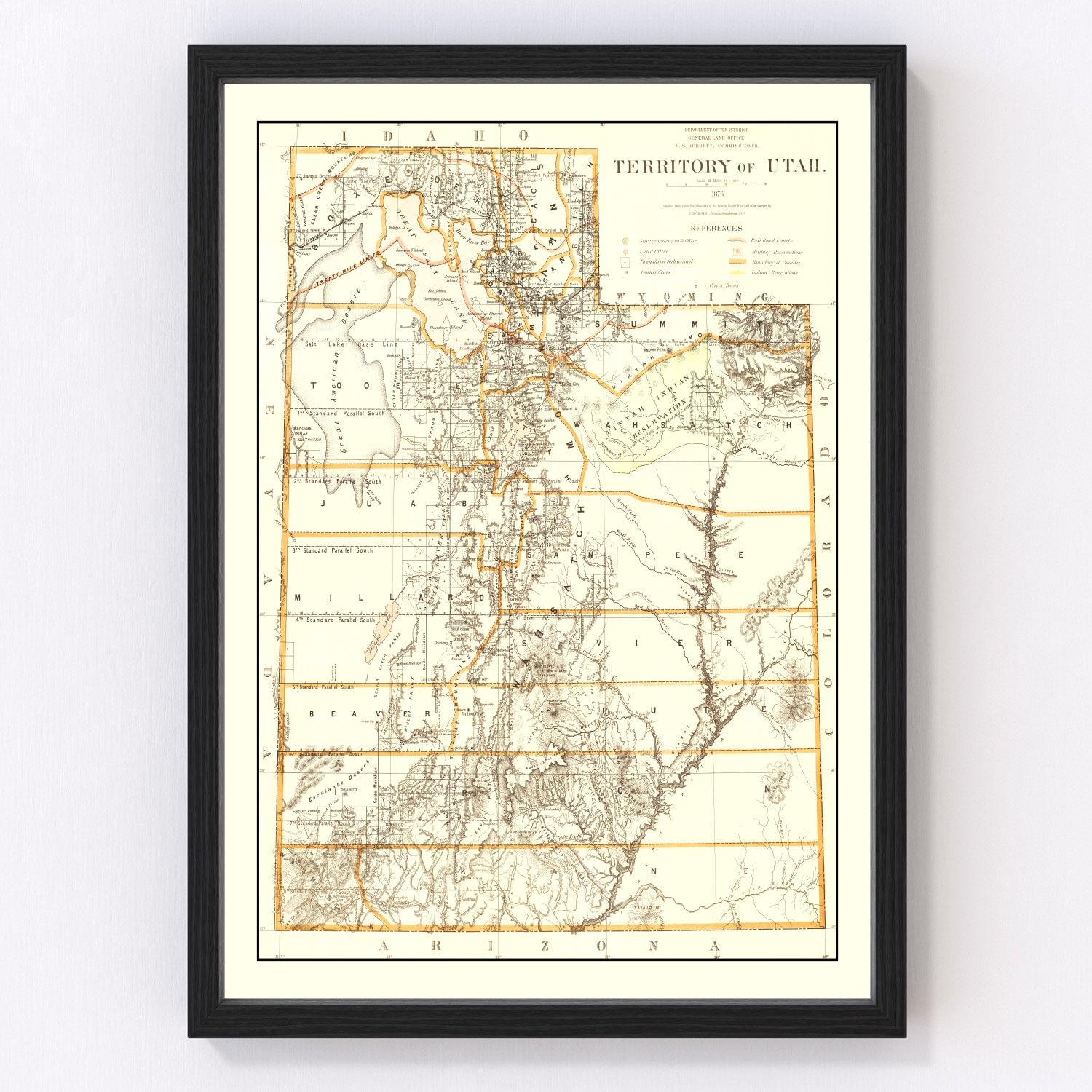 vintage map of Utah, 1876