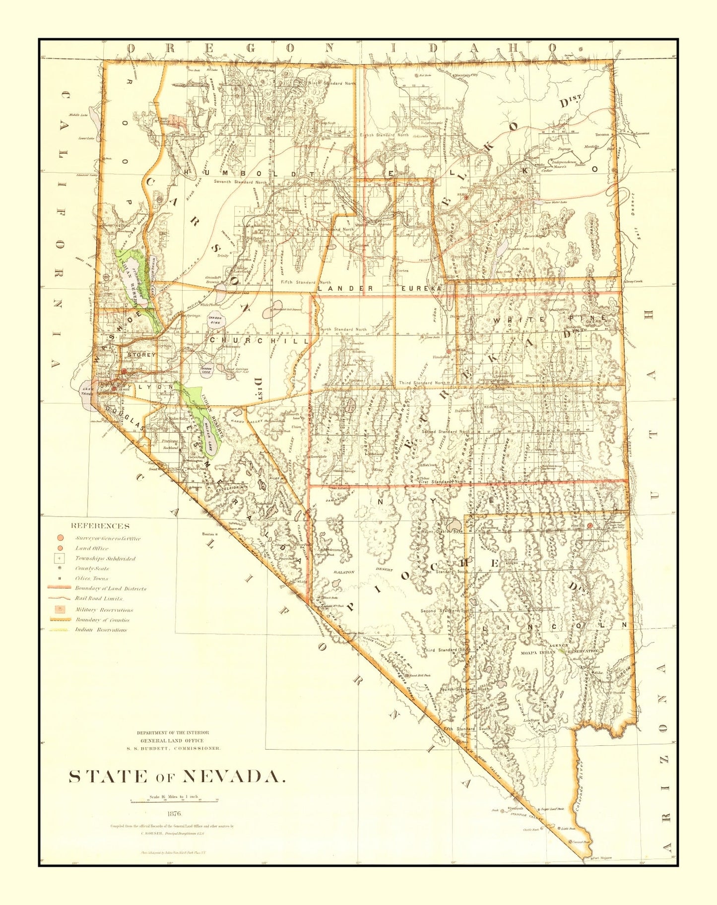 Vintage Map of Nevada, 1876