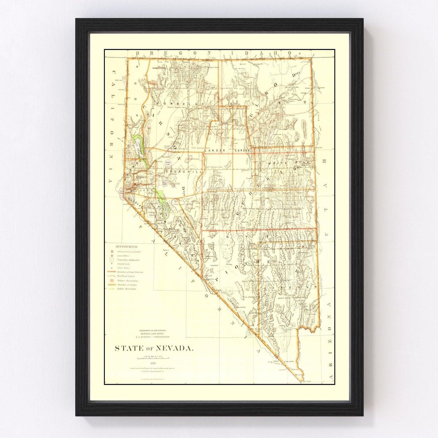 Vintage map of Nevada, 1876