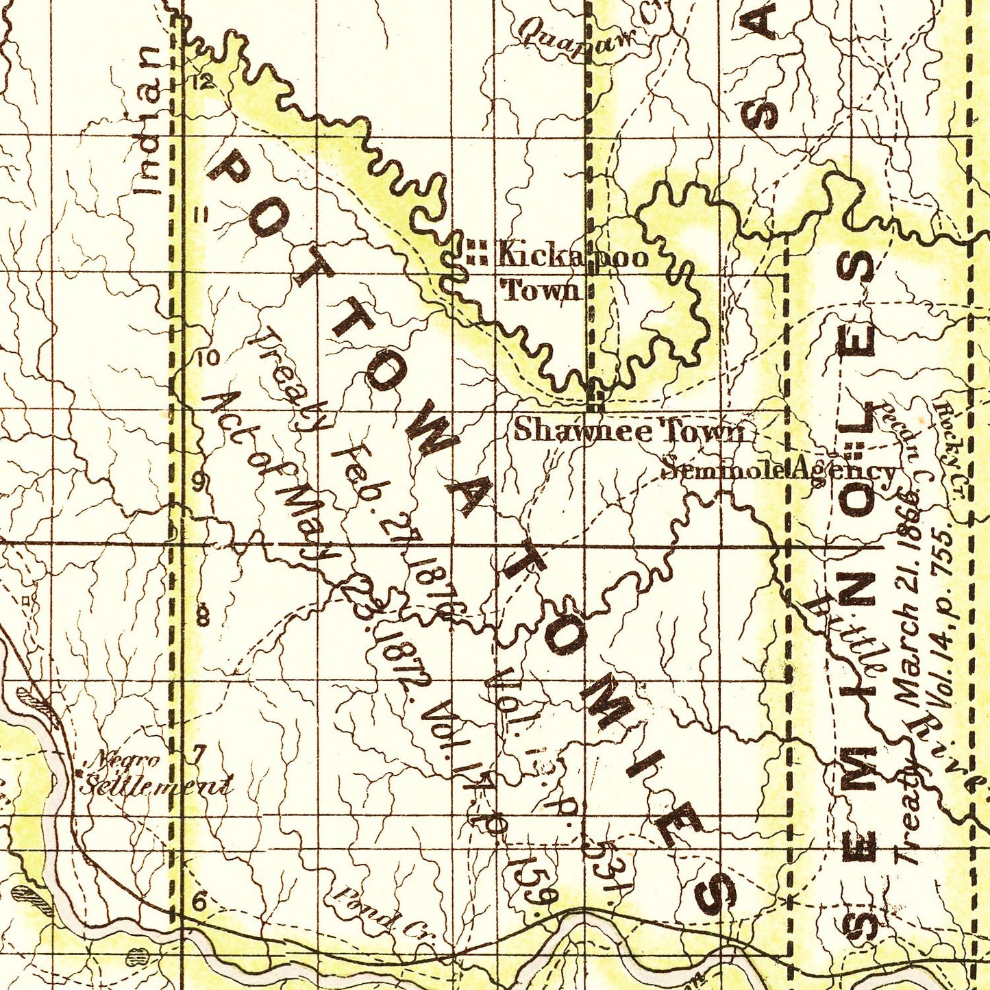 Vintage Map of Oklahoma, 1876