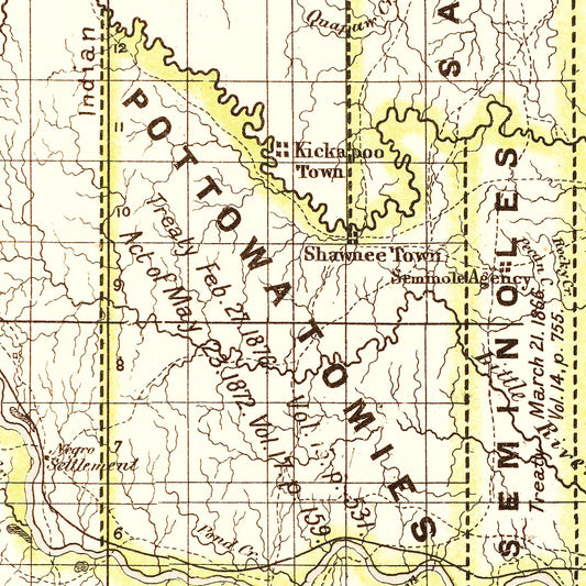 Vintage Map of Oklahoma, 1876
