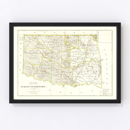 Vintage map of Oklahoma, 1876