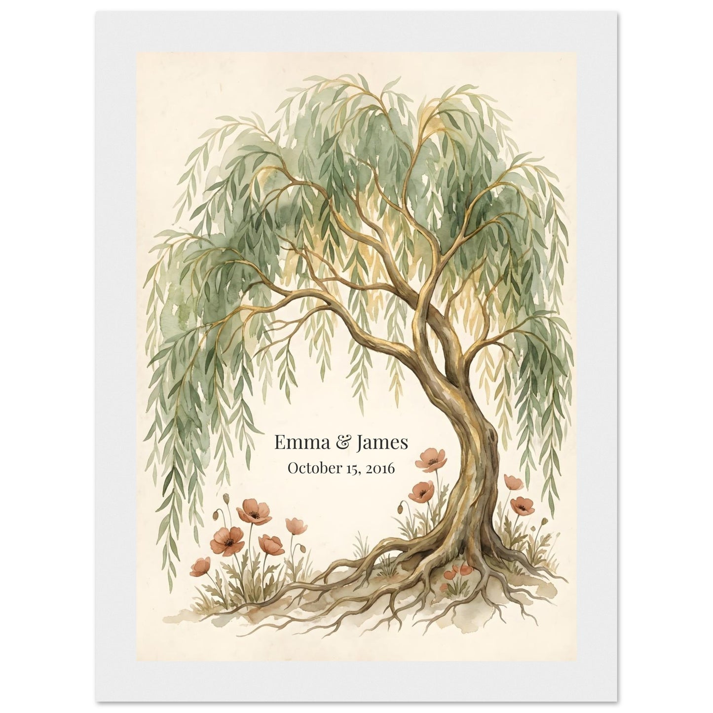 Personalized Willow Tree 9th Anniversary Wall Art - 13x18 cm / 5x7″ - White frame / Ready-to-hang - Sparkycare