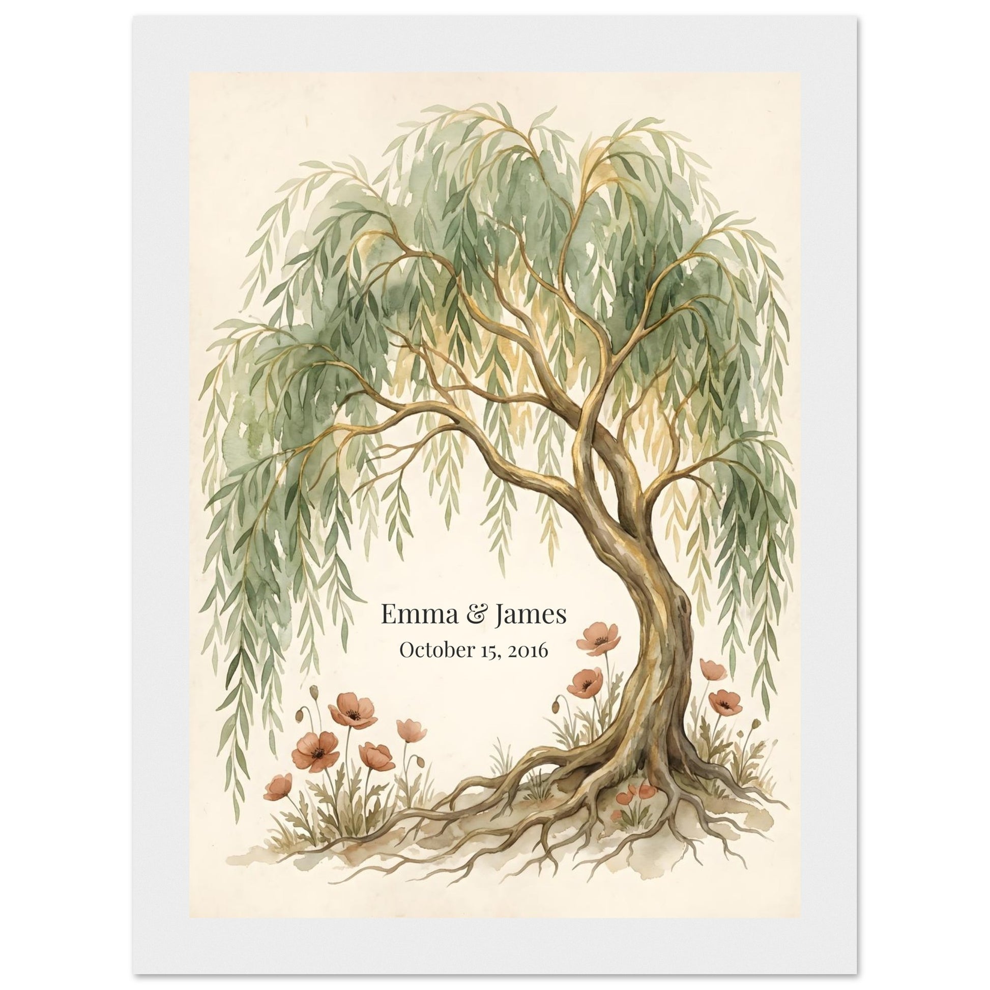 Personalized Willow Tree 9th Anniversary Wall Art - 13x18 cm / 5x7″ - White frame / Ready-to-hang - Sparkycare