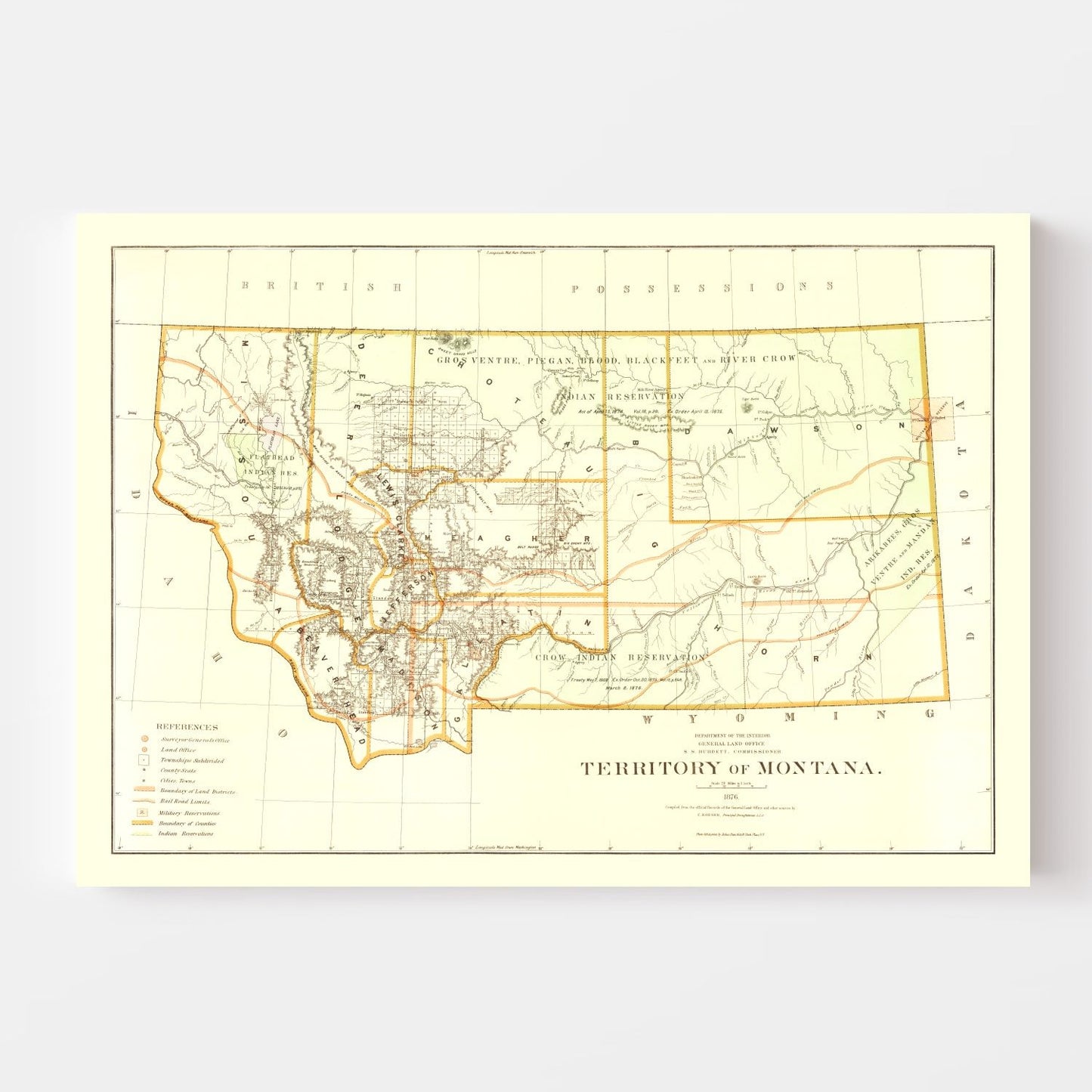 Vintage Map of Montana, 1876