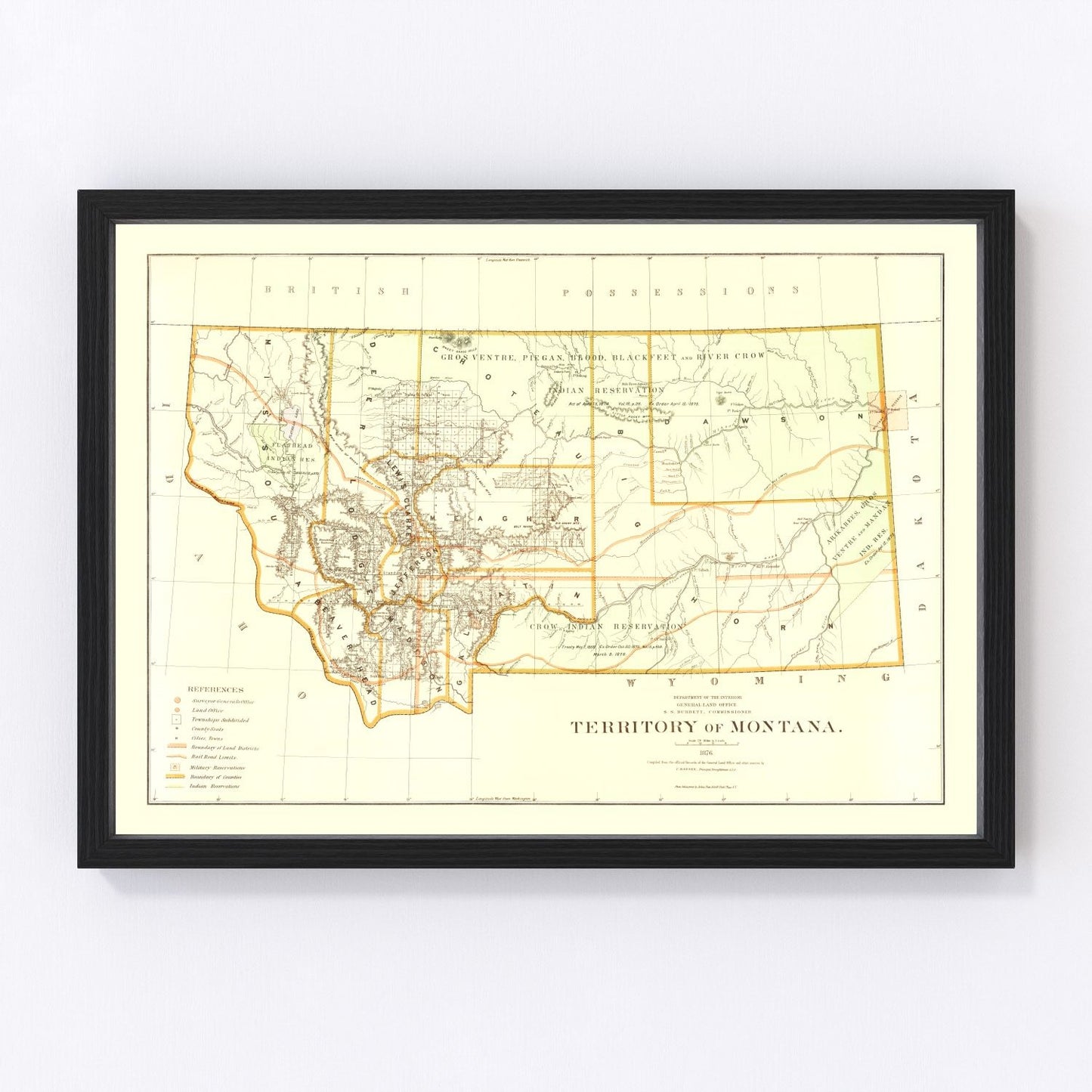 Vintage map of Montana, 1876