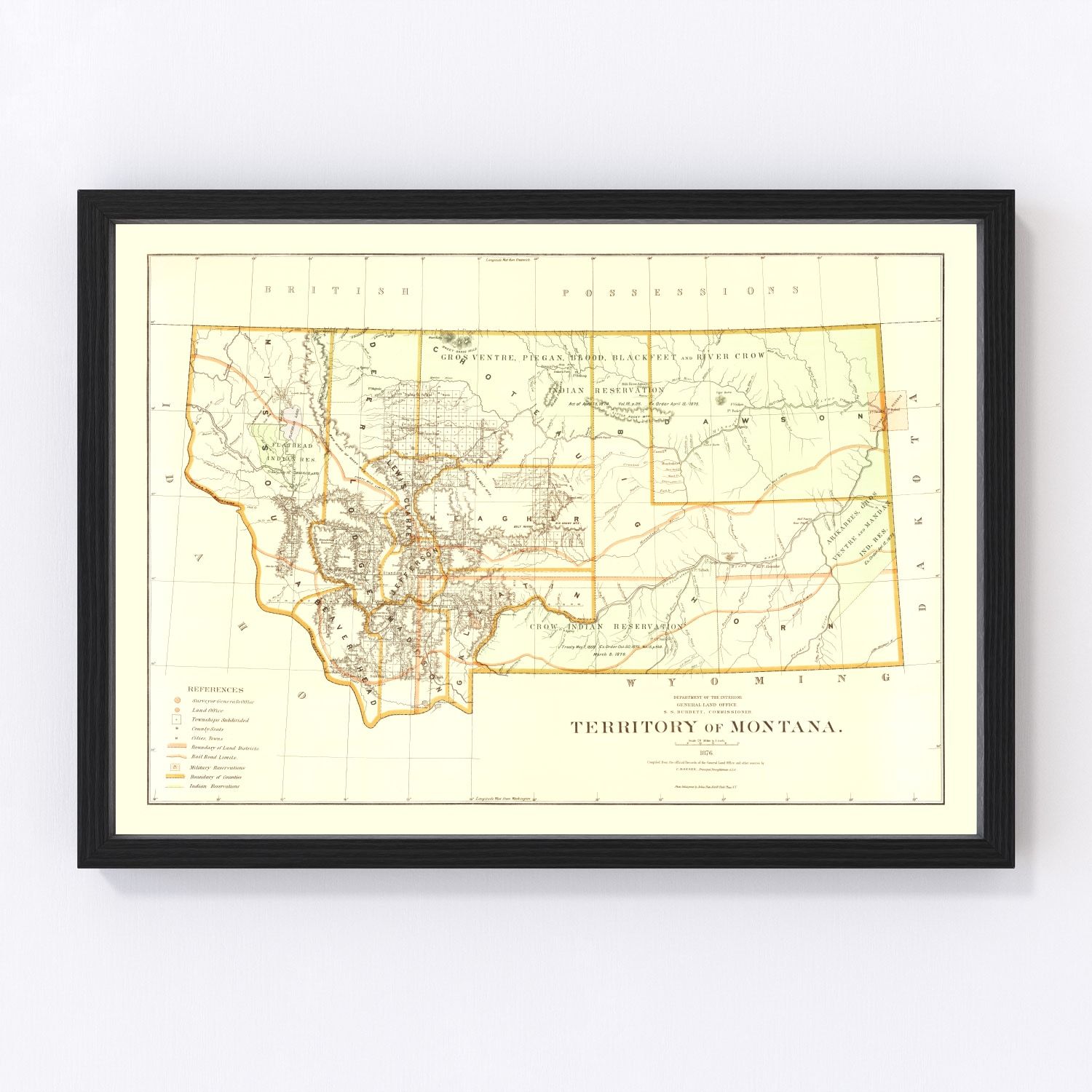 Vintage map of Montana, 1876