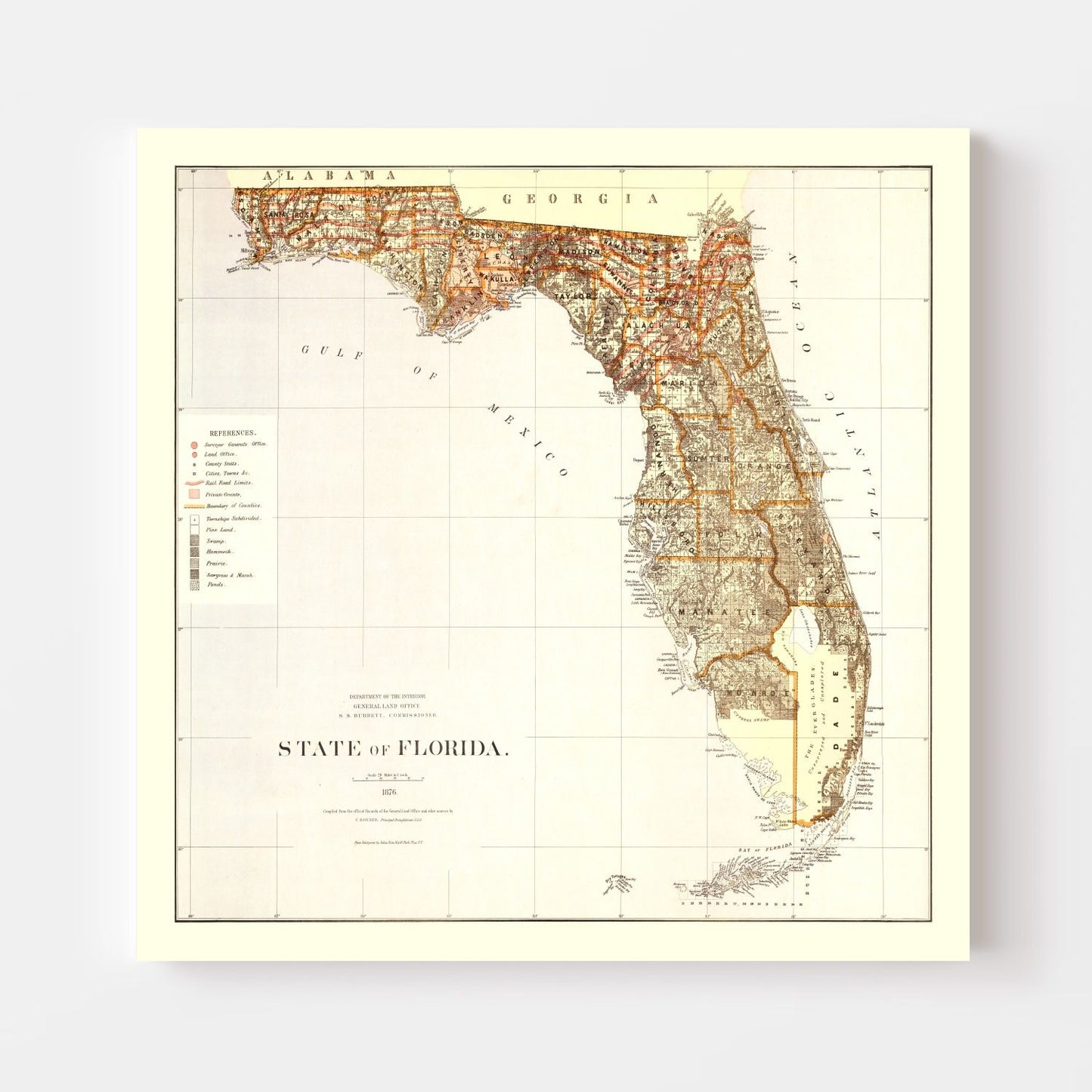 Vintage Map of Florida, 1876