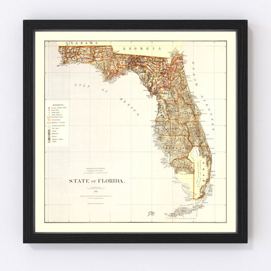 vintage map of Florida, 1876