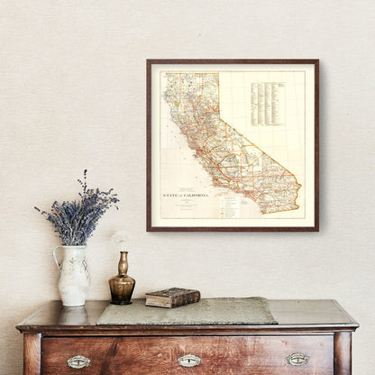 Vintage Map of California, 1876 | Wall Art