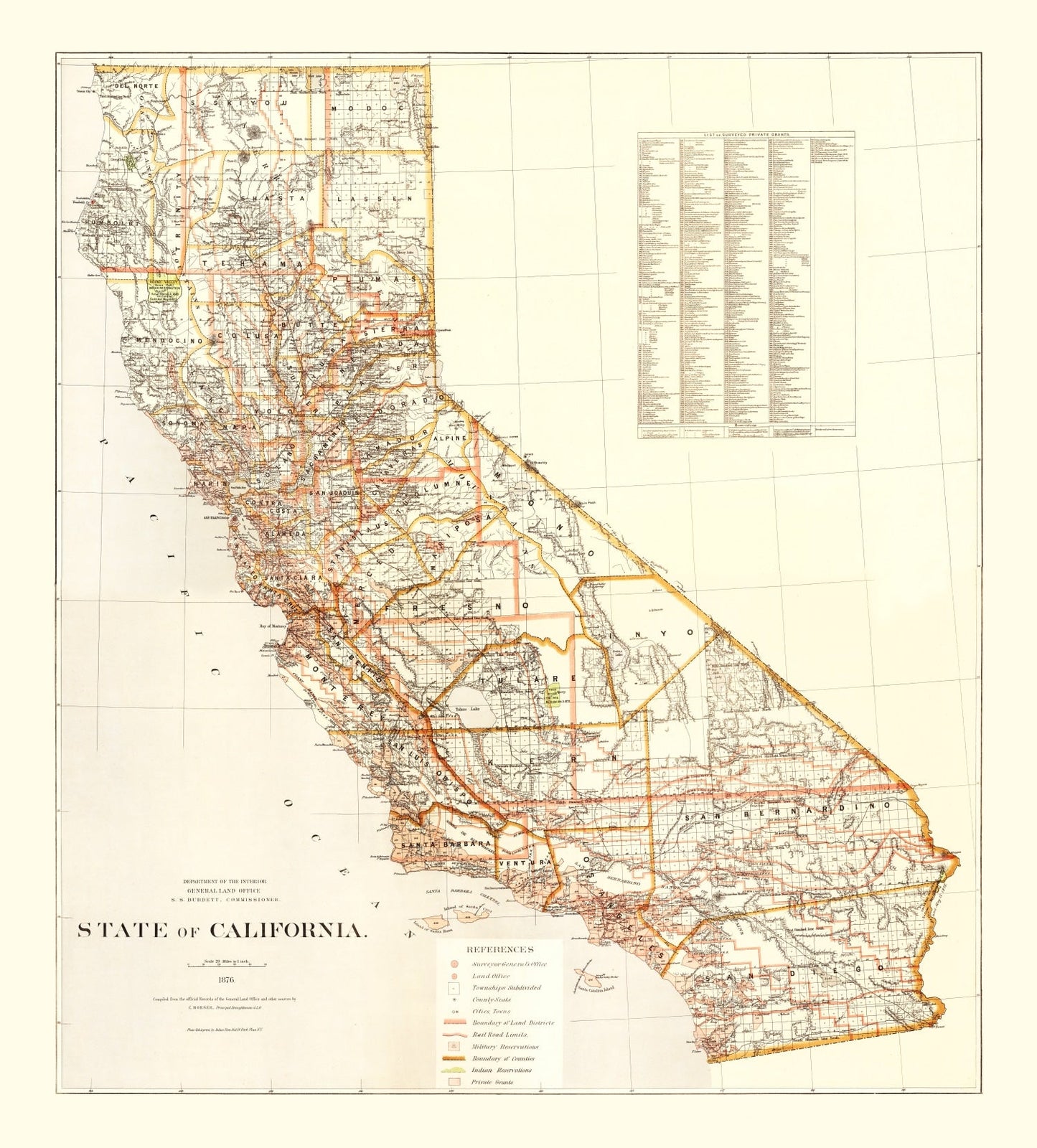 Vintage Map of California, 1876 | Wall Art