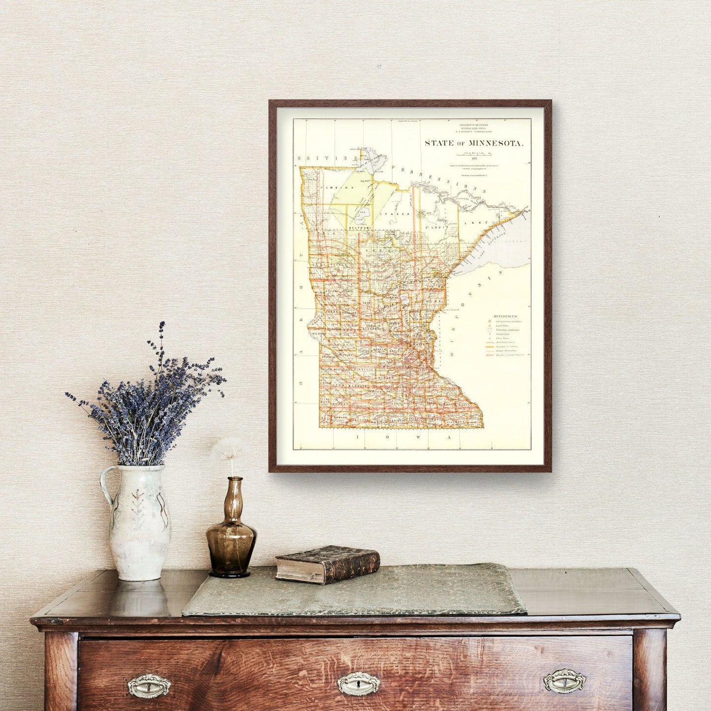 Vintage Map of Minnesota, 1876