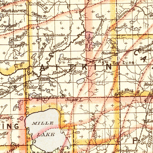 Vintage Map of Minnesota, 1876
