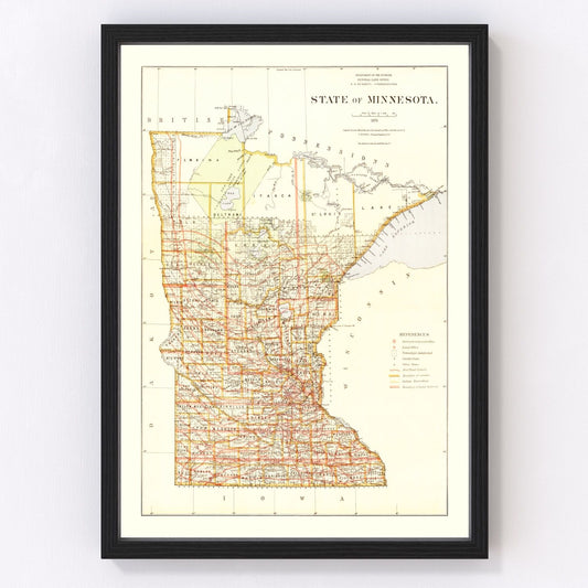 vintage map of Minnesota, 1876