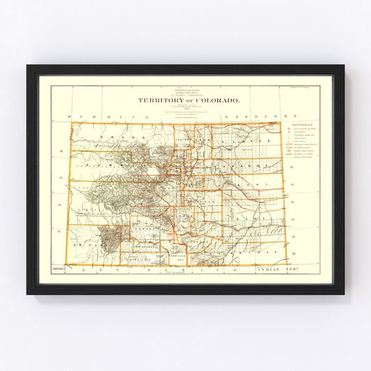 Vintage restored map of Colorado, 1876, Centennial State statehood year cartography