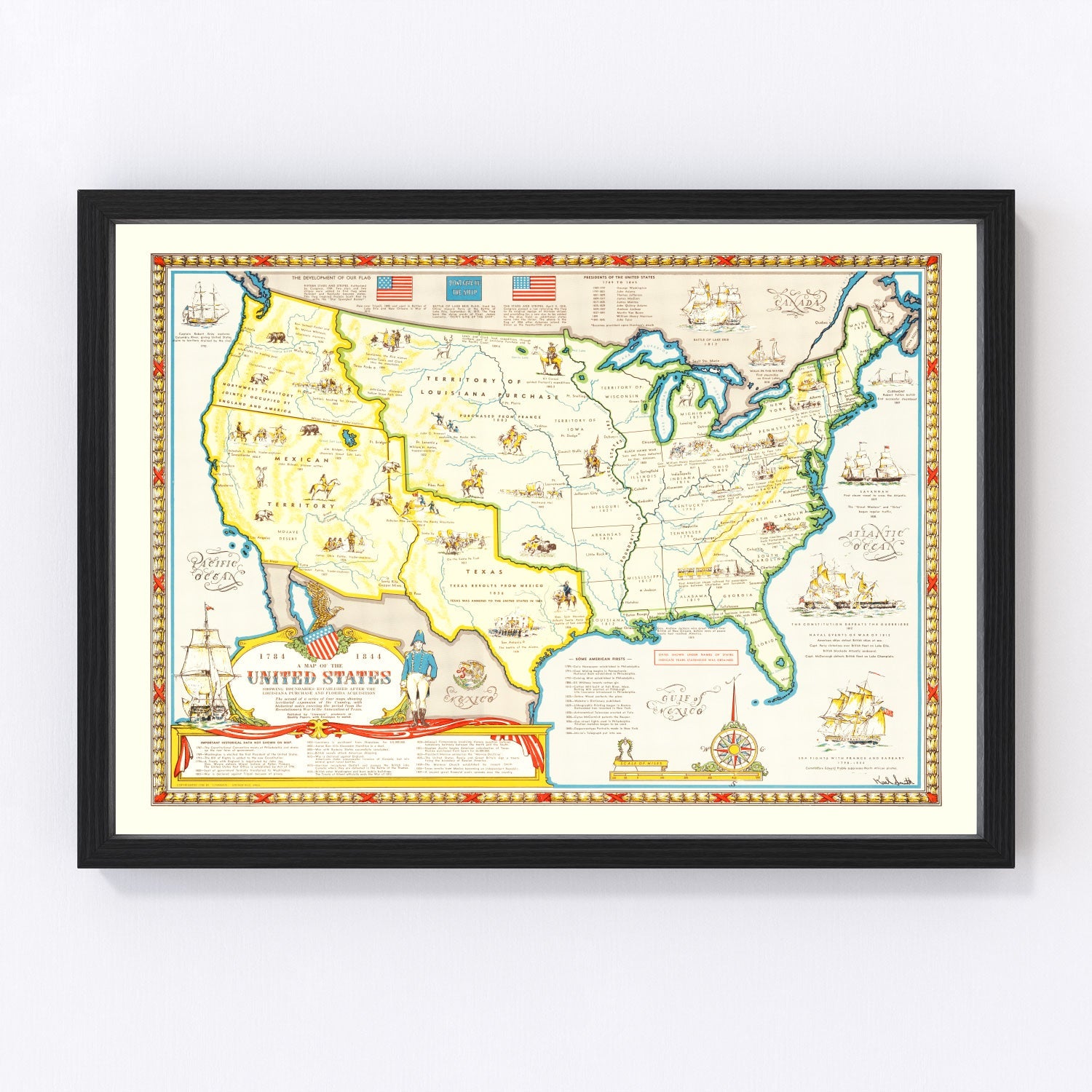vintage Louisiana Purchase map of the United States, restored print wall art