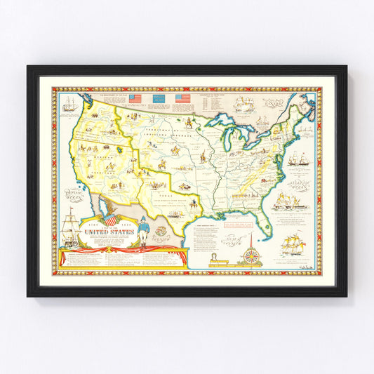 vintage Louisiana Purchase map of the United States, restored print wall art