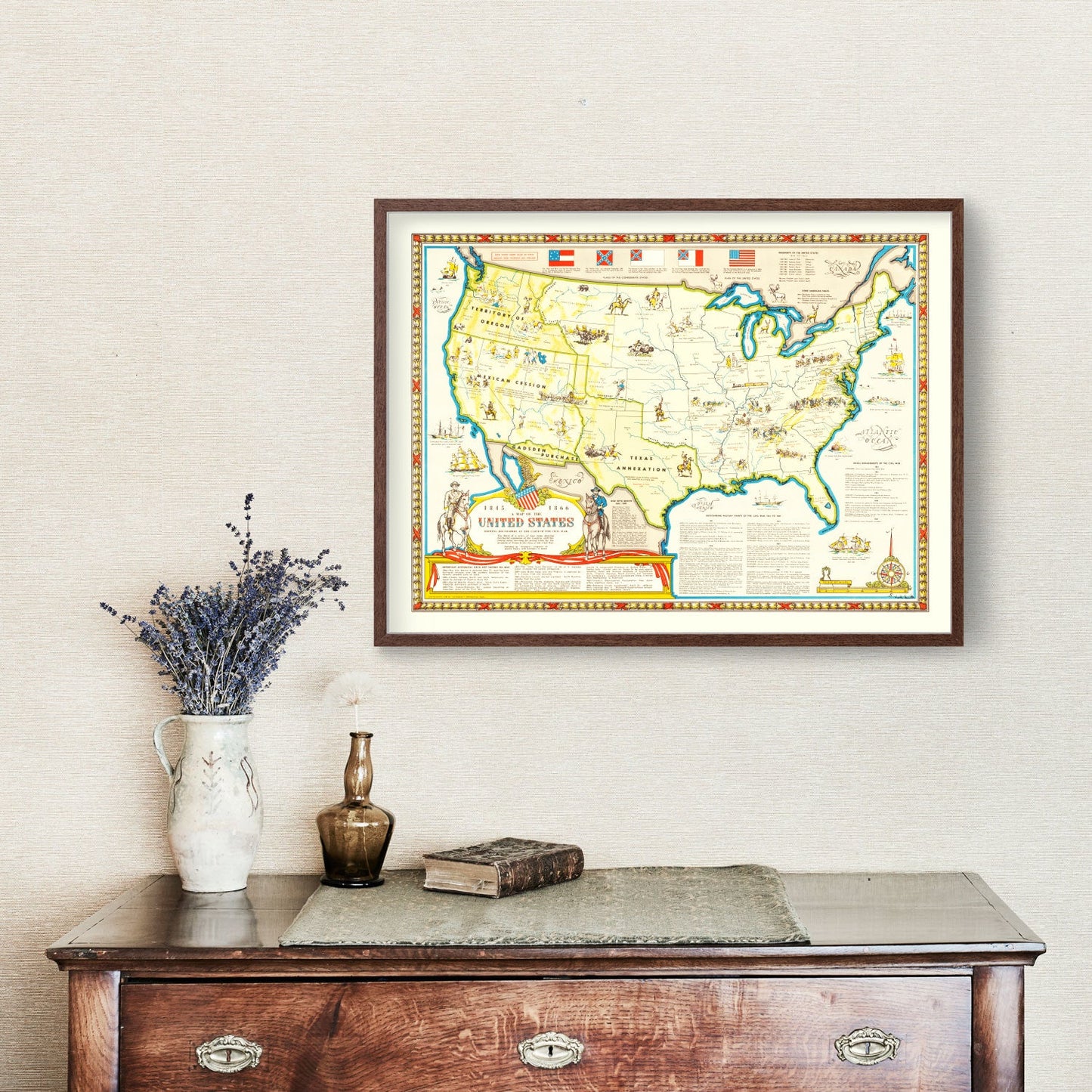 Vintage Civil War Map of the United States Wall Art