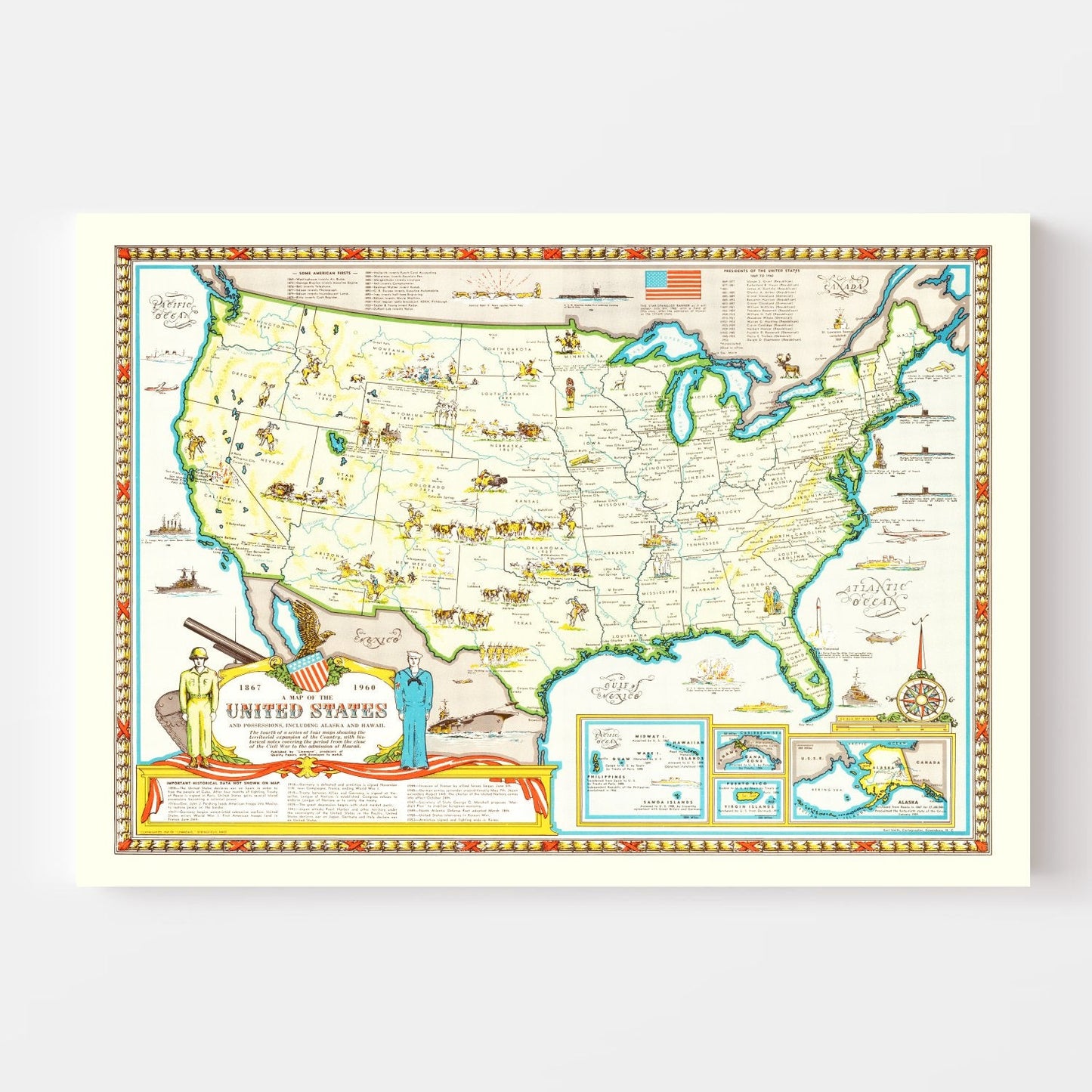 Vintage Map of the United States, 1959
