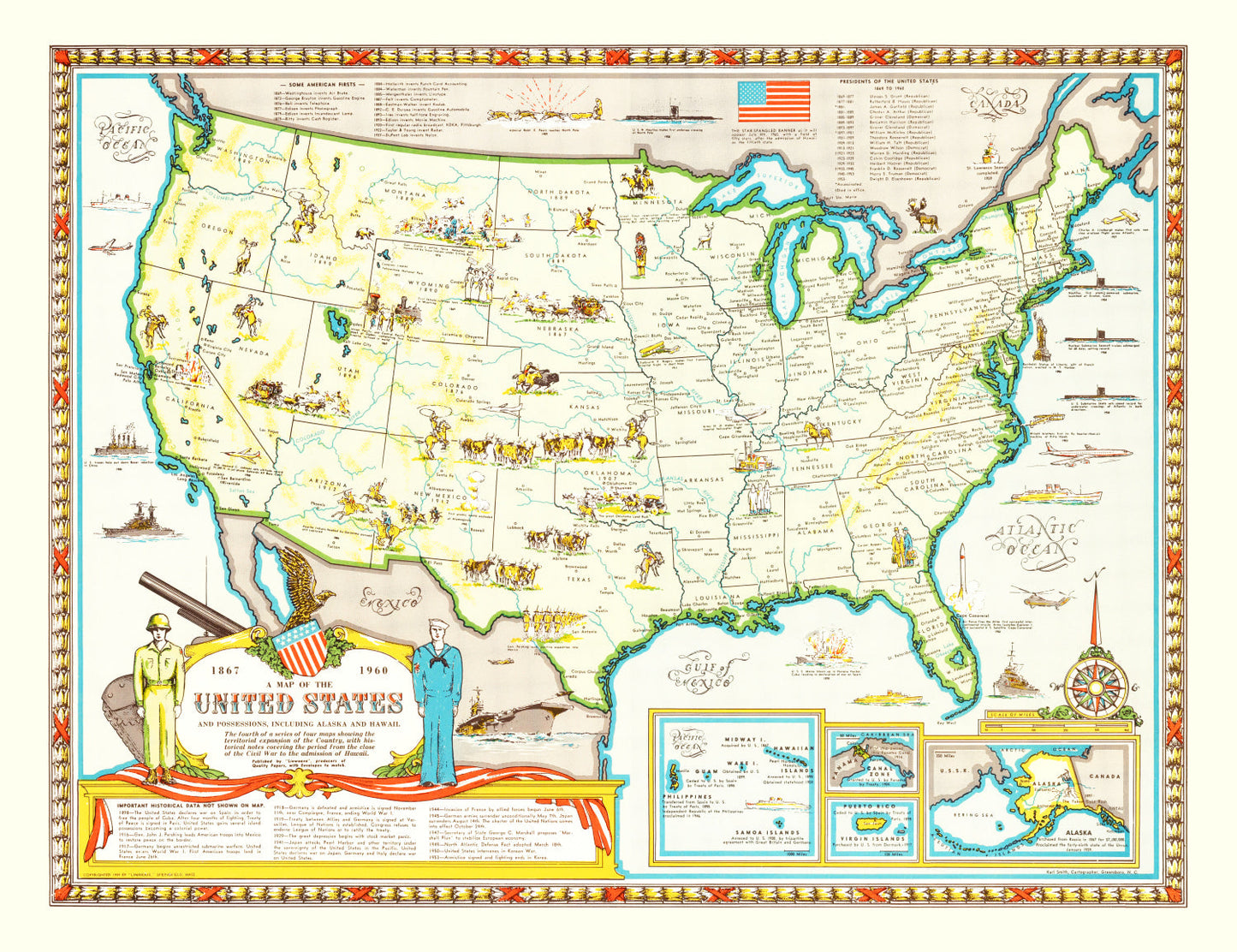 Vintage Map of the United States, 1959