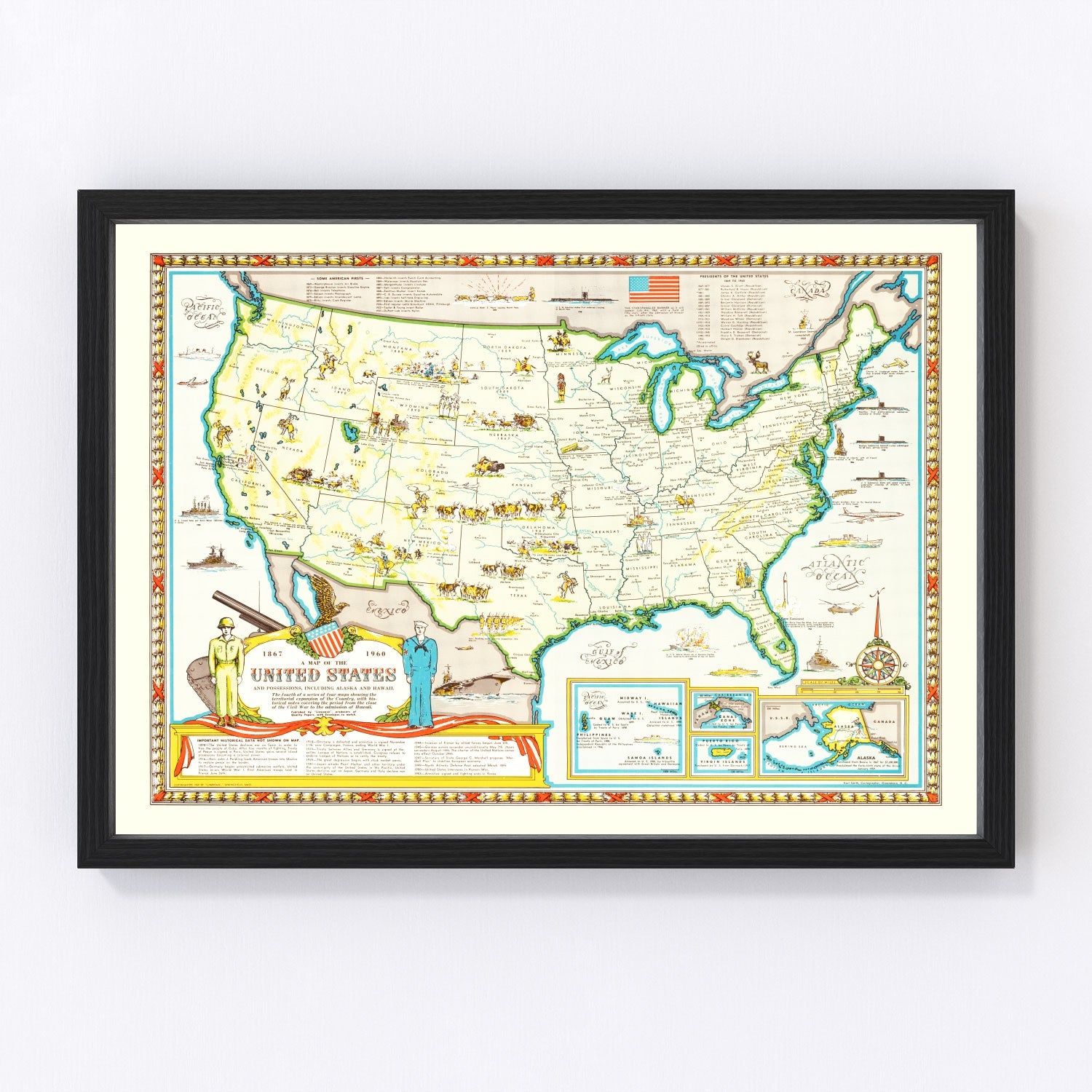 vintage map of the United States, 1959
