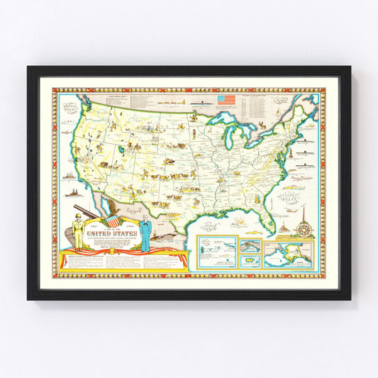 vintage map of the United States, 1959