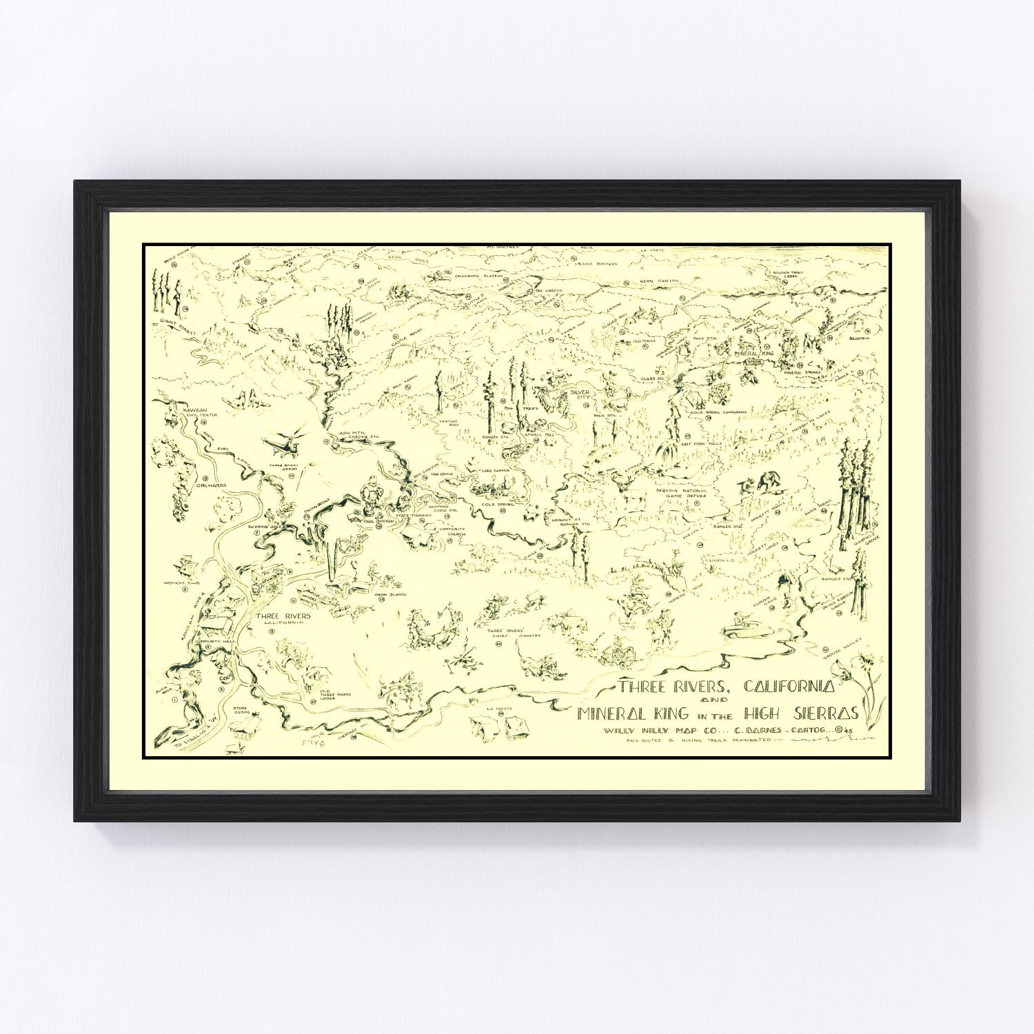 Vintage map of Three Rivers, California, 1945