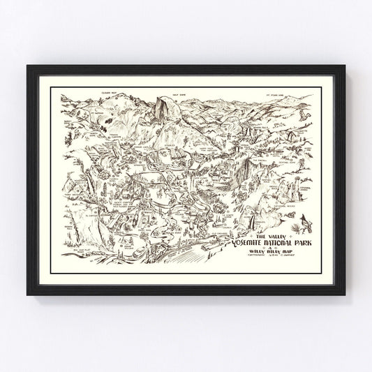 Vintage 1946 Yosemite National Park map California, digitally restored print