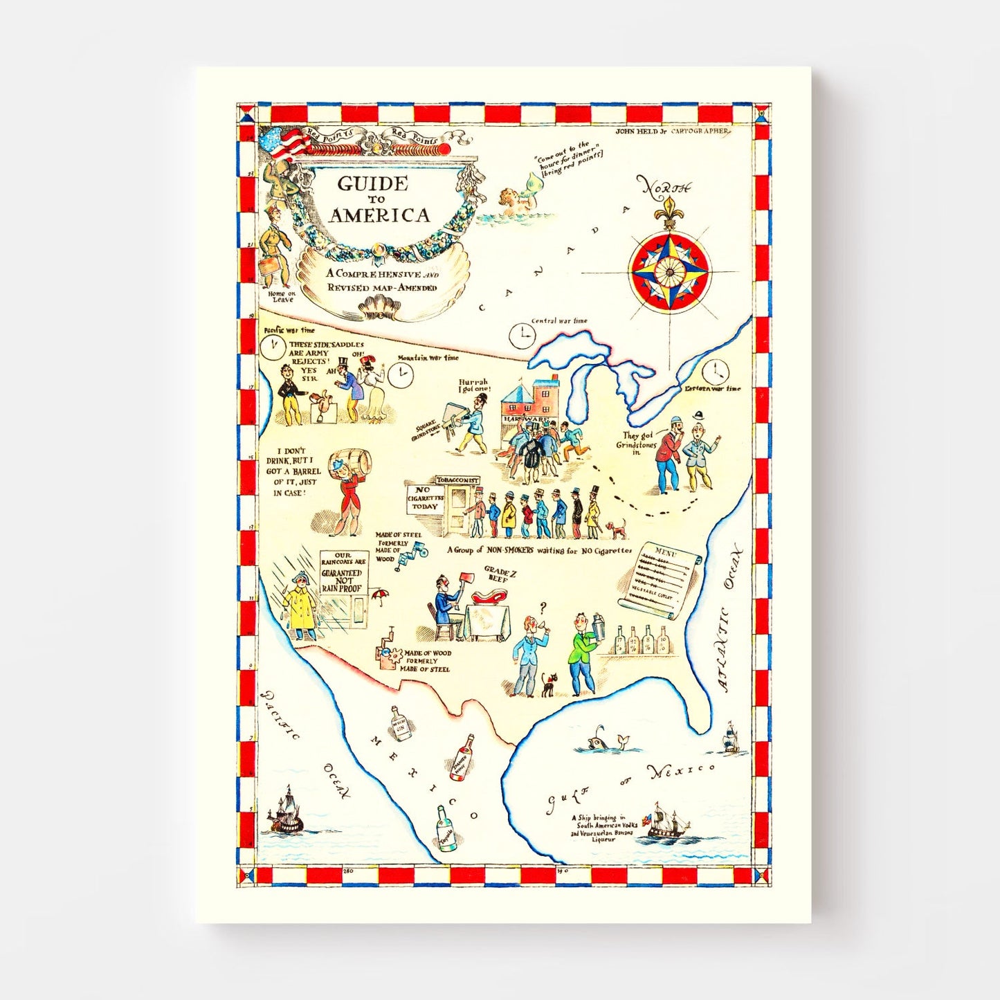Vintage Guide to America Map 1945 Wall Art