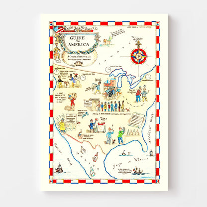 Vintage Guide to America Map 1945 Wall Art