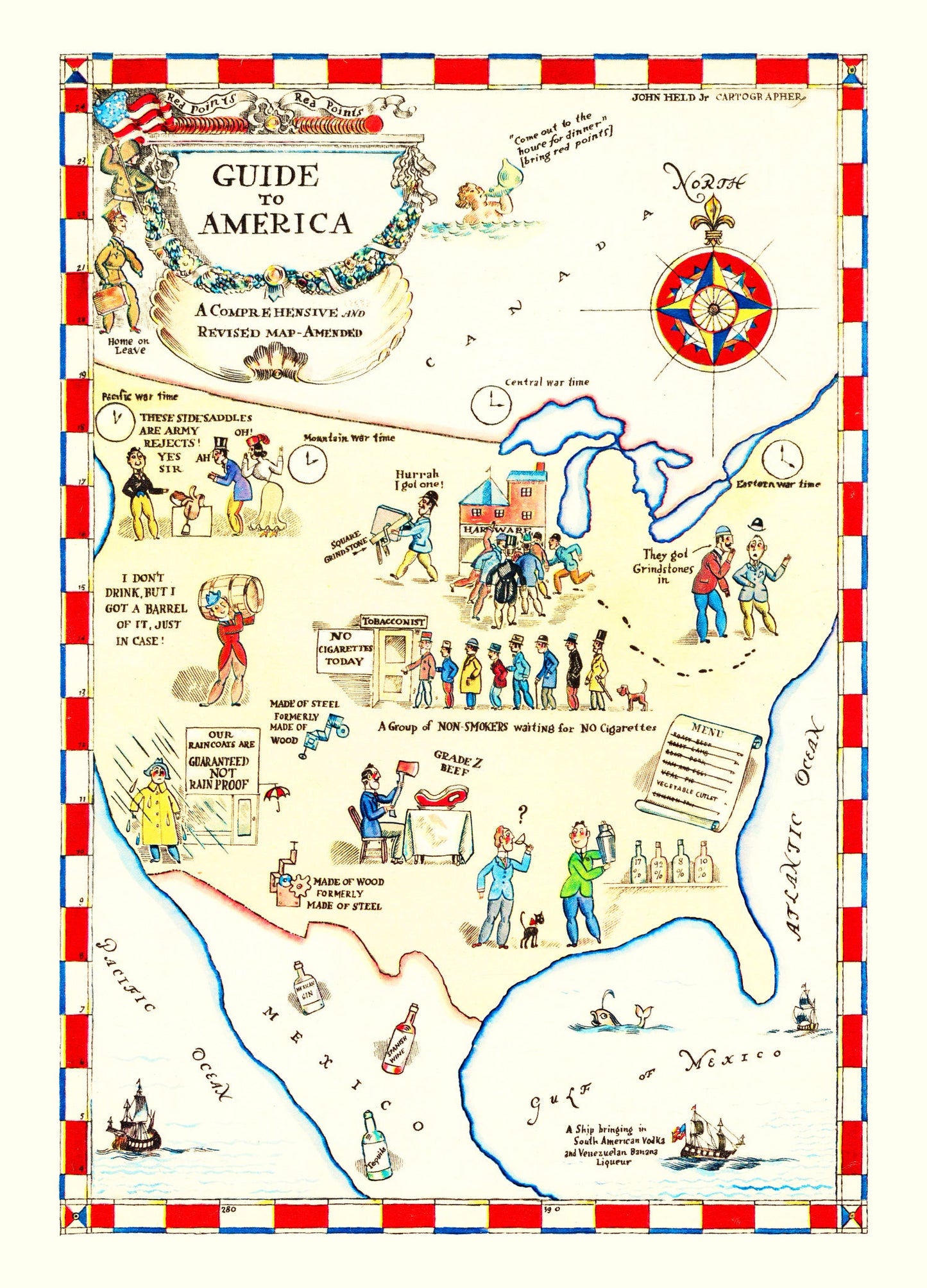 Vintage Guide to America Map 1945 Wall Art