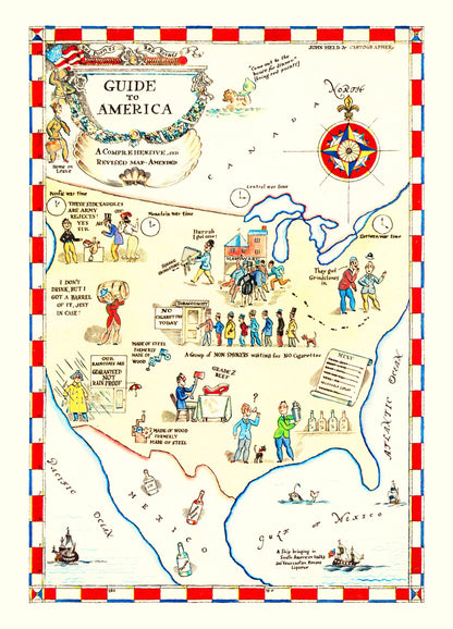 Vintage Guide to America Map 1945 Wall Art