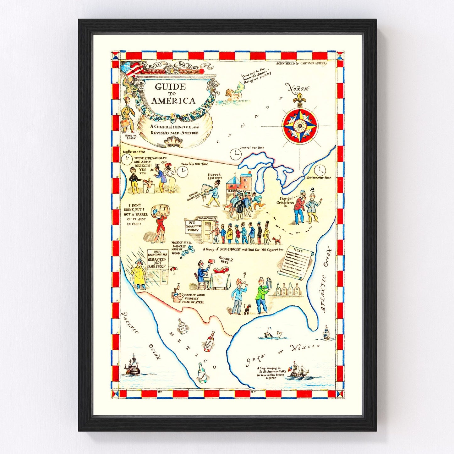 Vintage Guide to America map 1945, digitally restored travel print