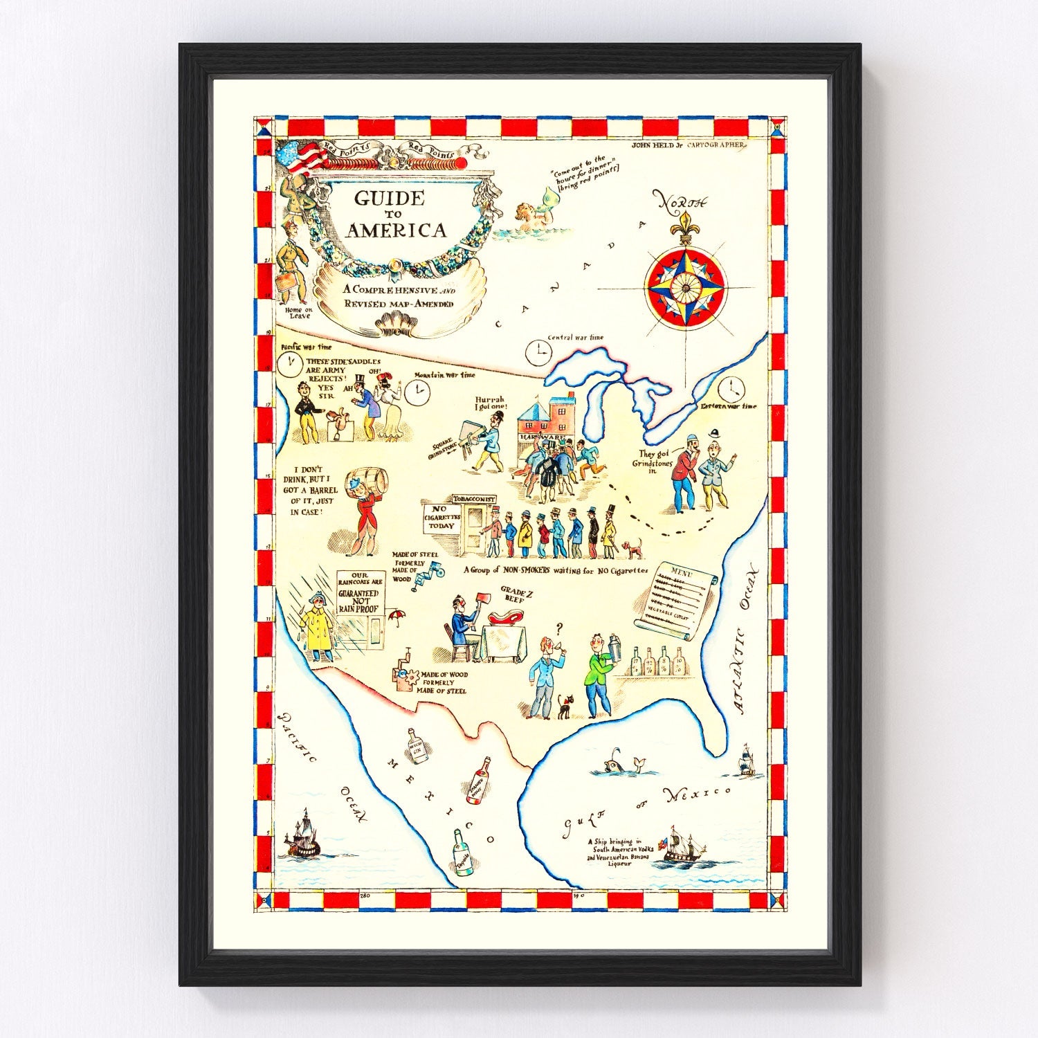Vintage Guide to America map 1945, digitally restored travel print