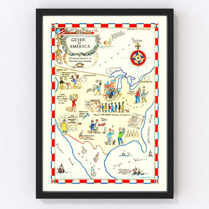 Vintage Guide to America map 1945, digitally restored travel print