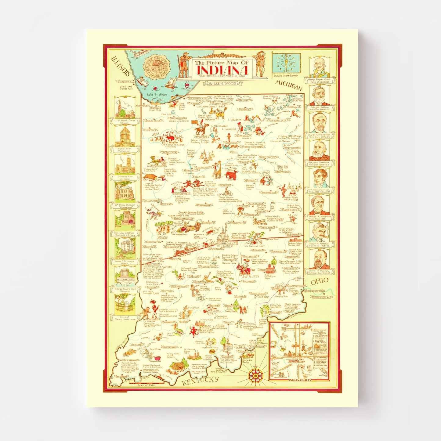 Vintage Map of Indiana, 1932