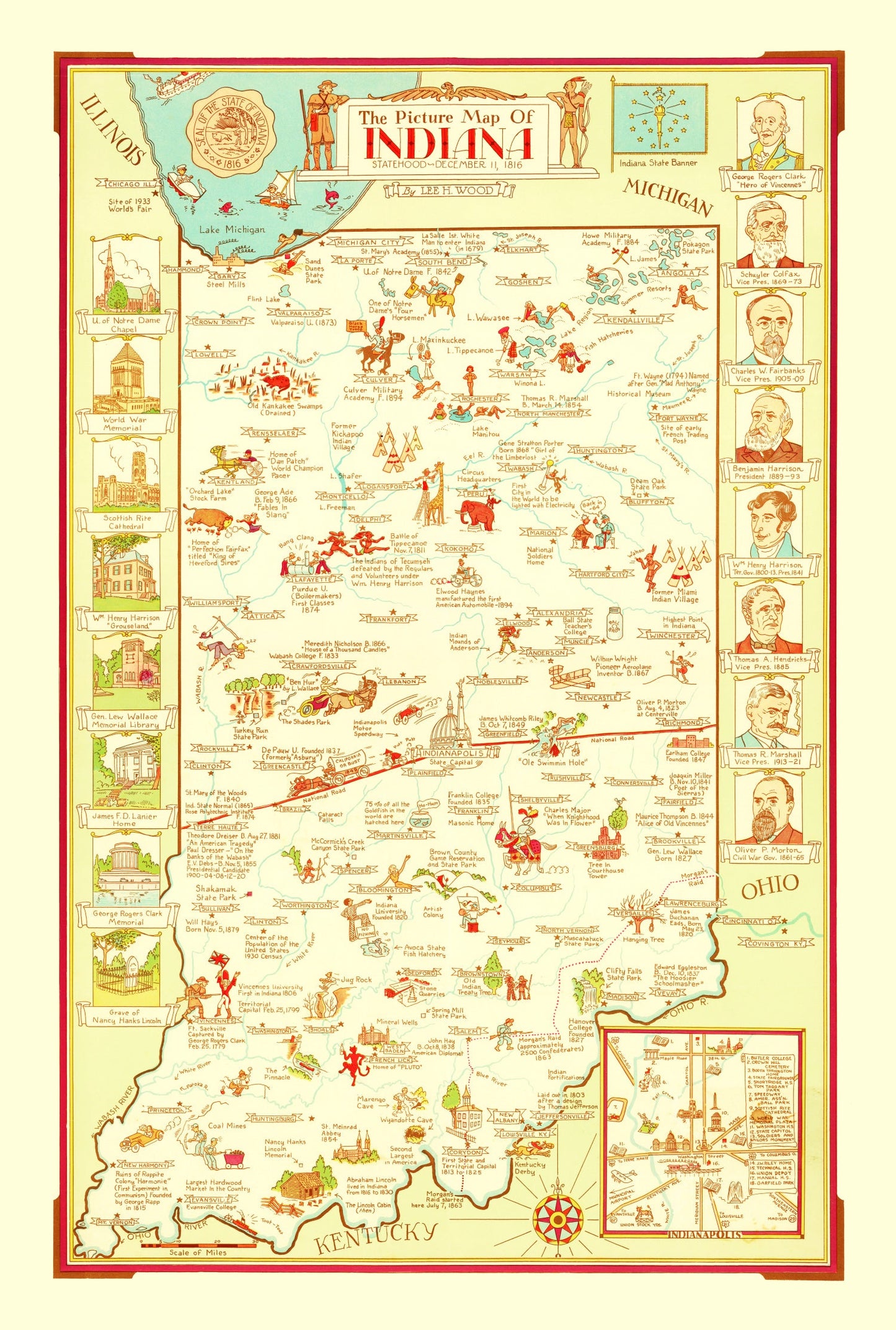 Vintage Map of Indiana, 1932