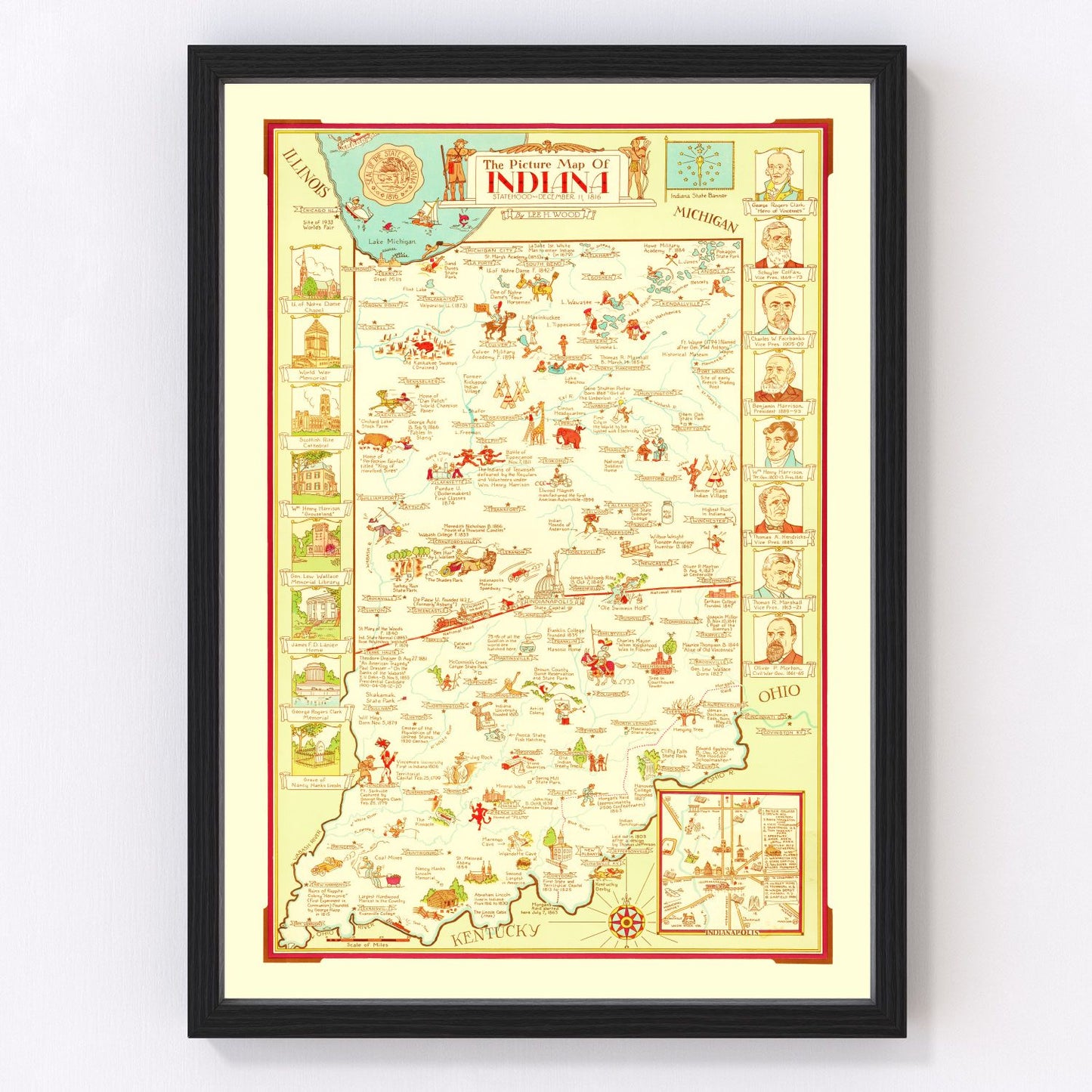 Vintage map of Indiana, 1932