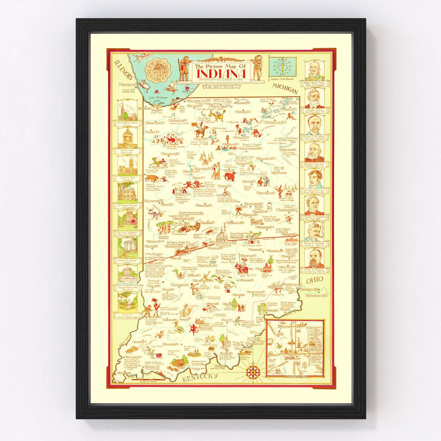 Vintage map of Indiana, 1932