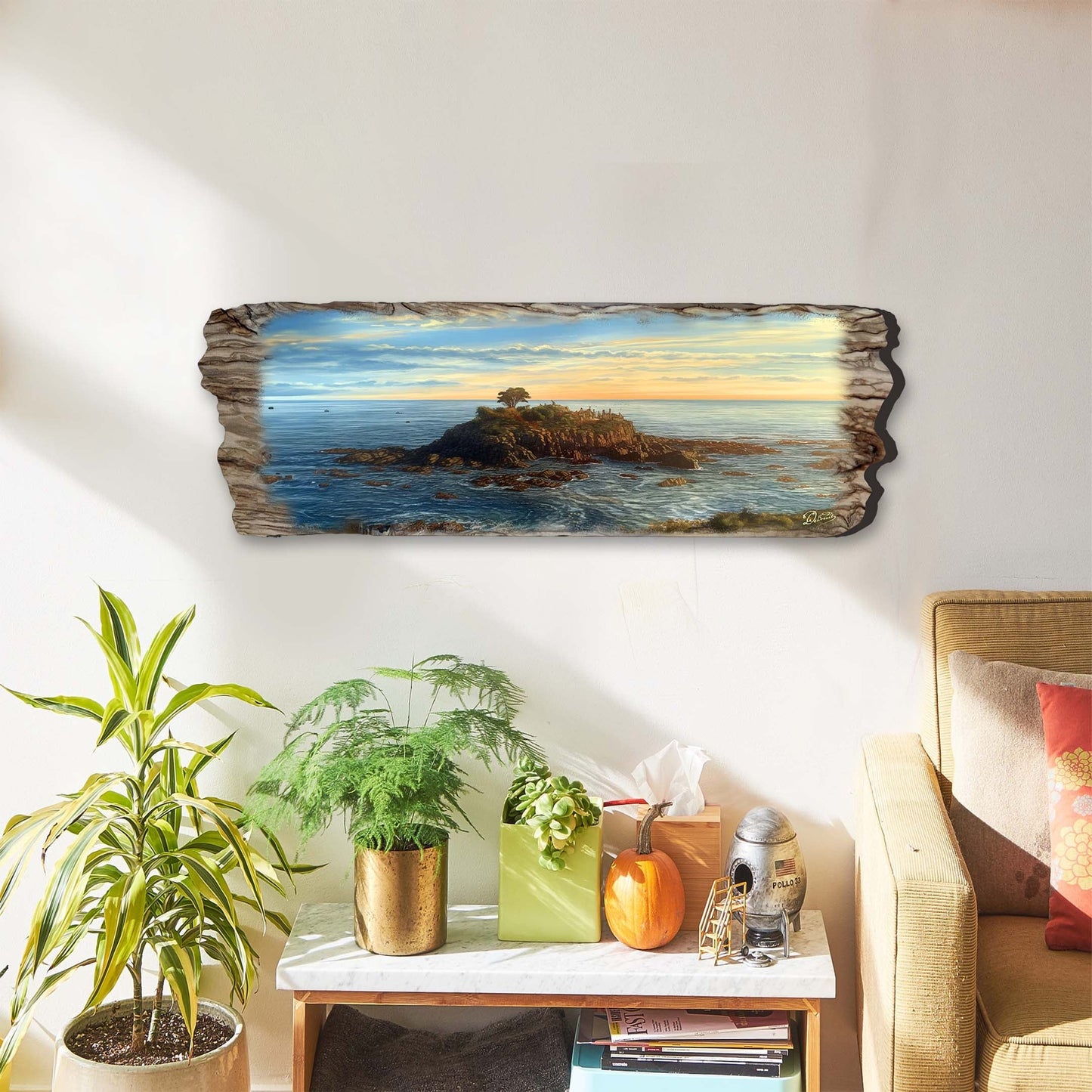 Handcrafted wood ocean view coastal seascape wall art