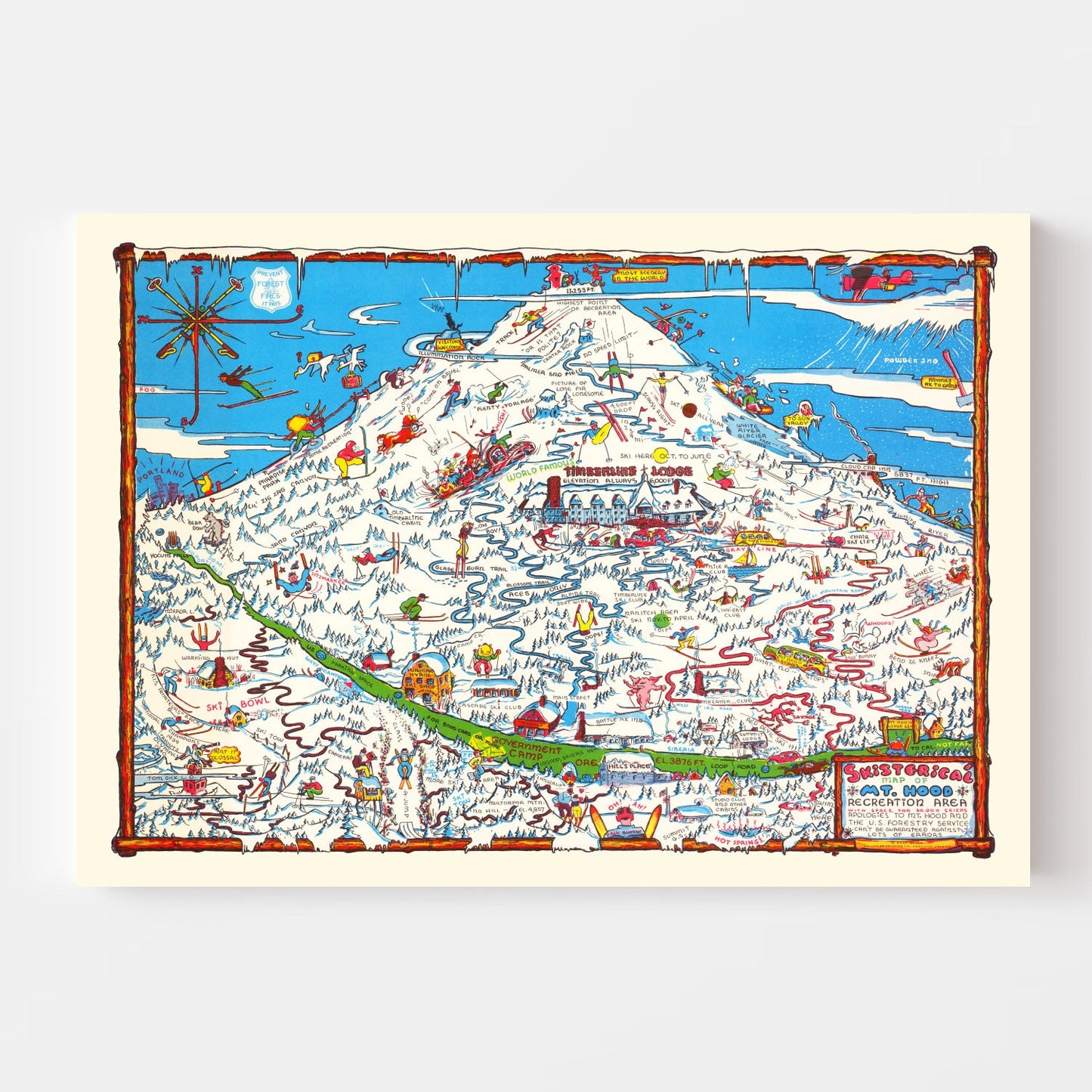 Vintage Map of Mount Hood Recreation Area, Oregon, 1939
