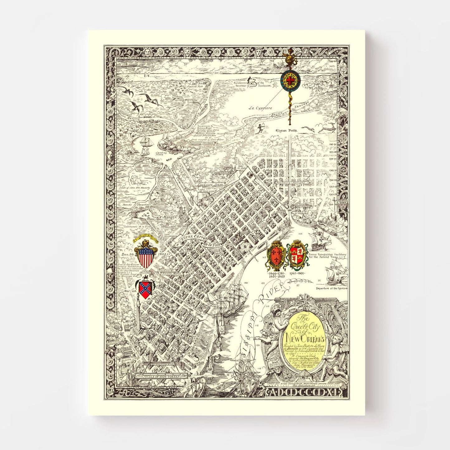 Vintage Map of New Orleans, Louisiana, 1930
