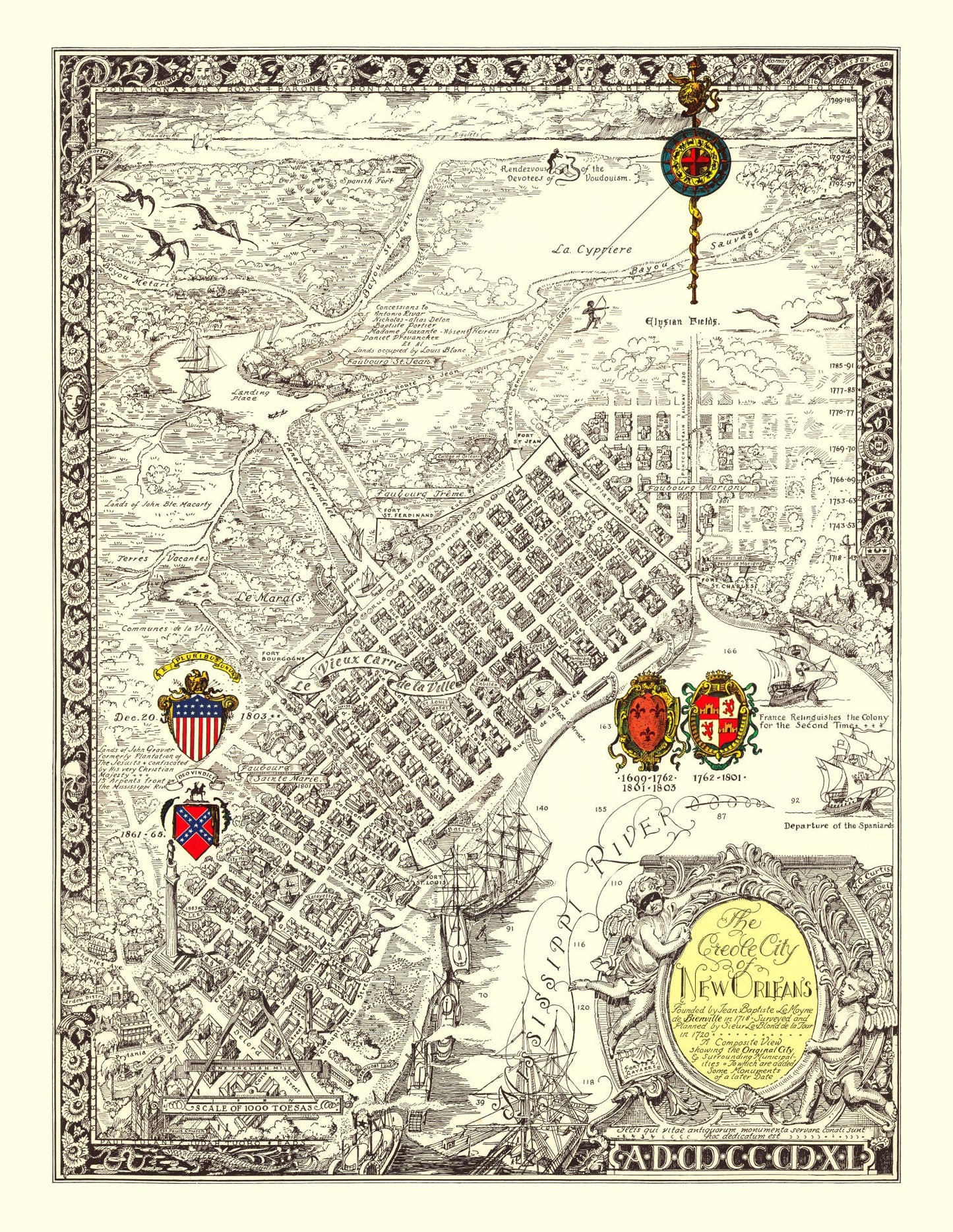 Vintage Map of New Orleans, Louisiana, 1930