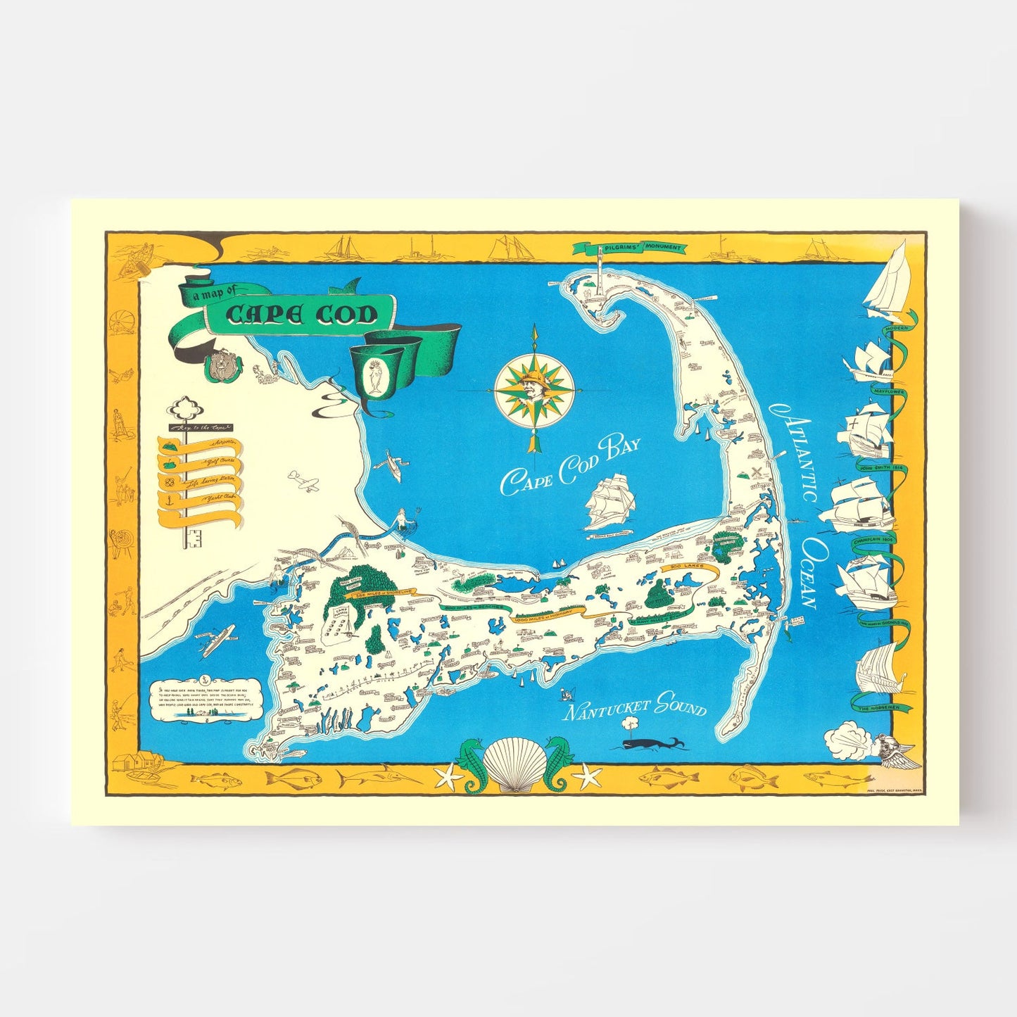 Vintage Map of Cape Cod, Massachusetts, 1940