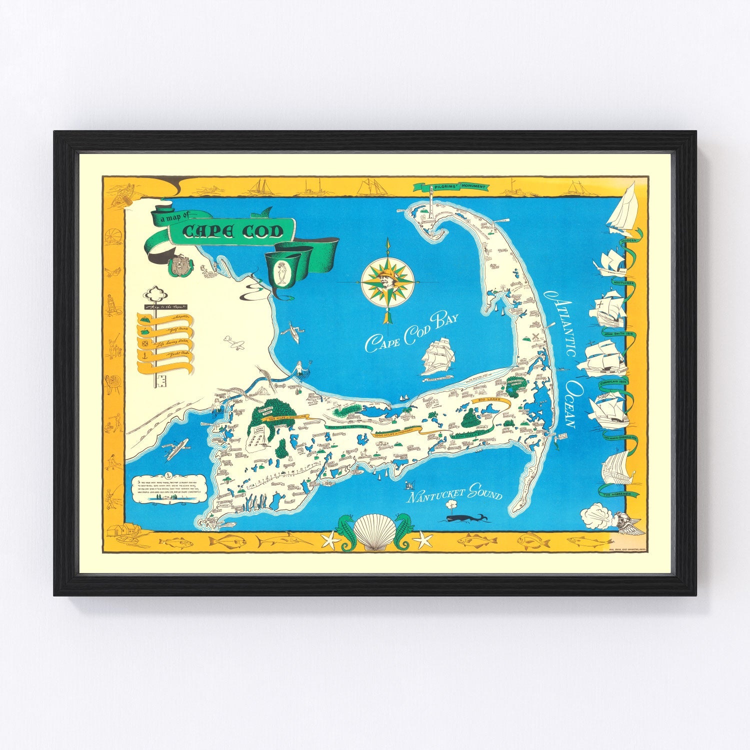 Vintage map of Cape Cod, Massachusetts, 1940, prewar shoreline