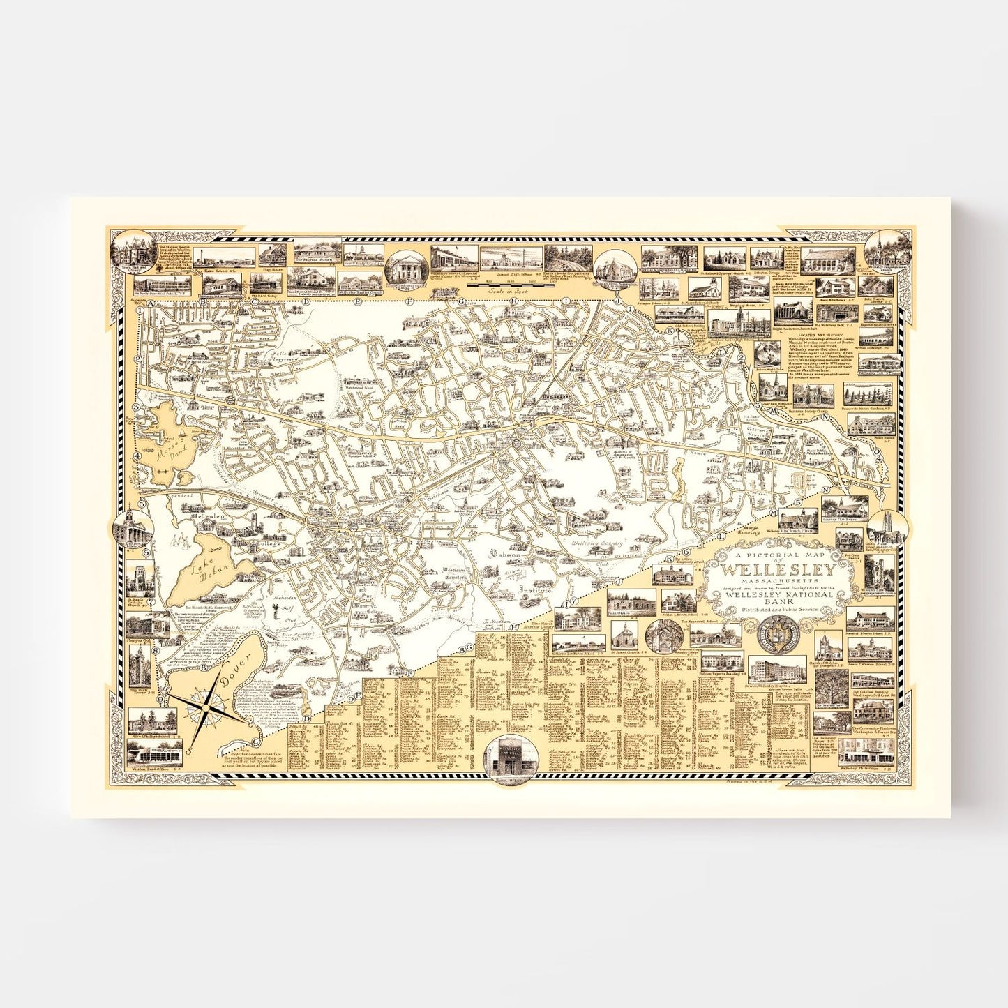 Vintage Map of Wellesley, Massachusetts, 1960